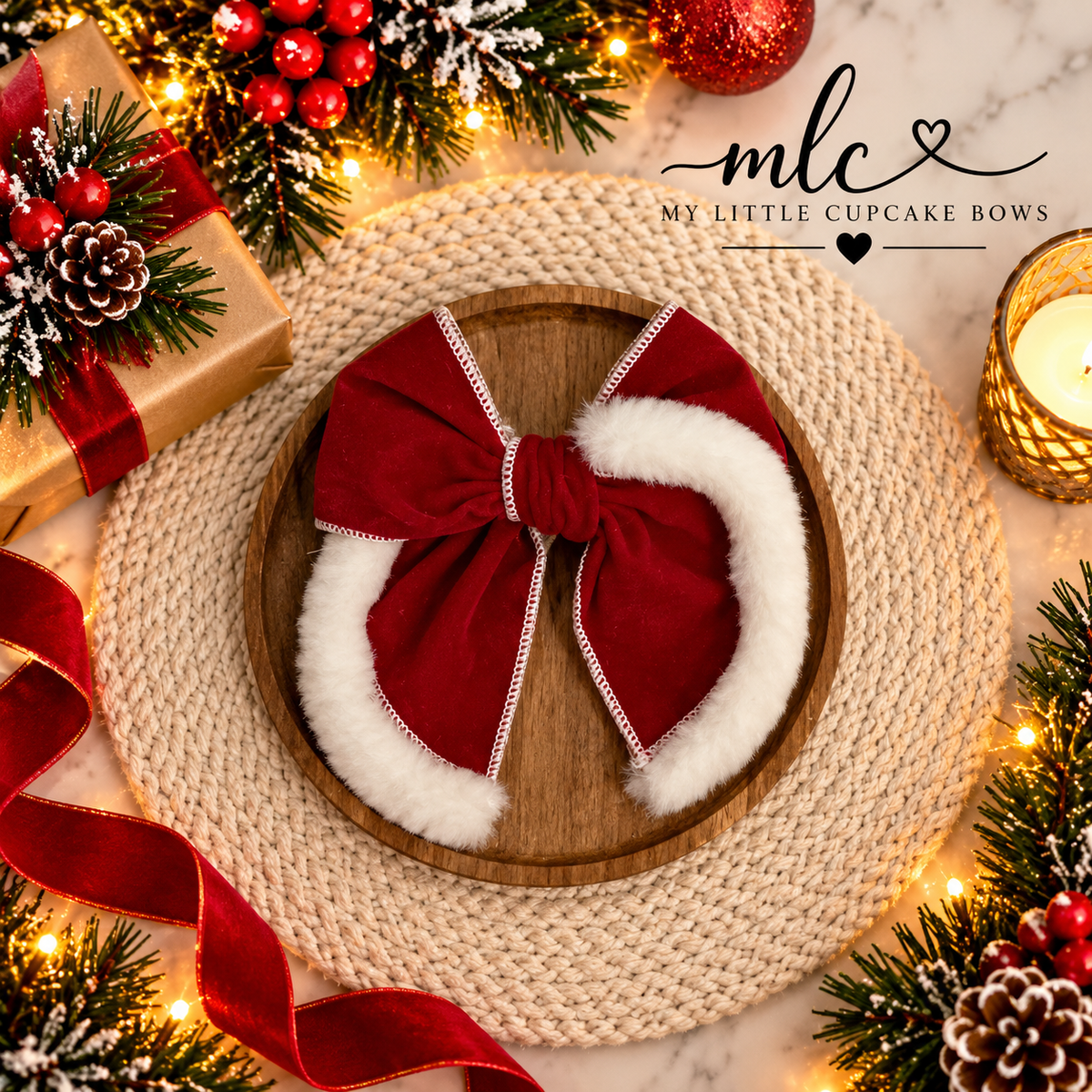 Santa Velvet Fur Serged Bow