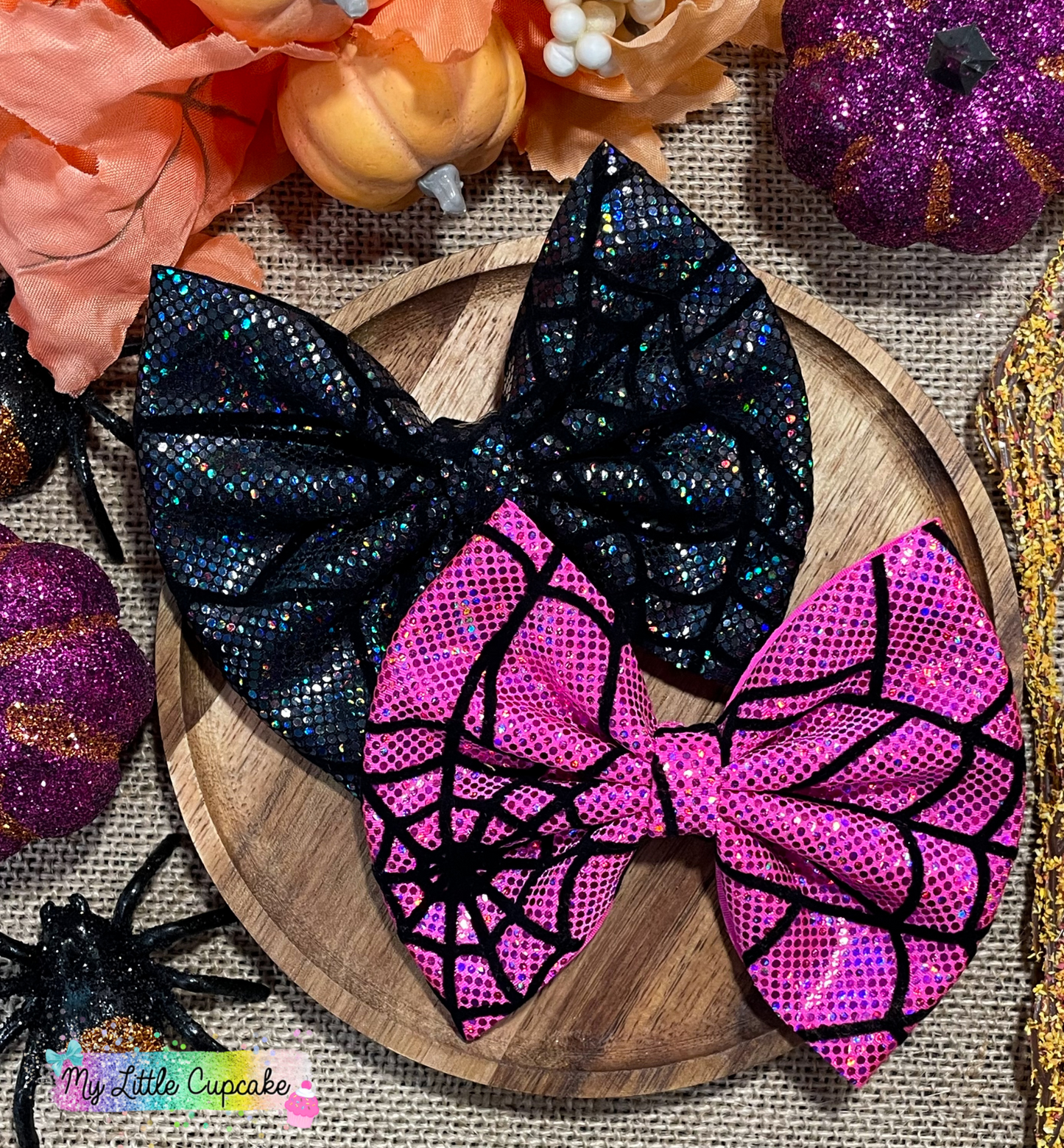 Black Spiderwebs Holo Fabric