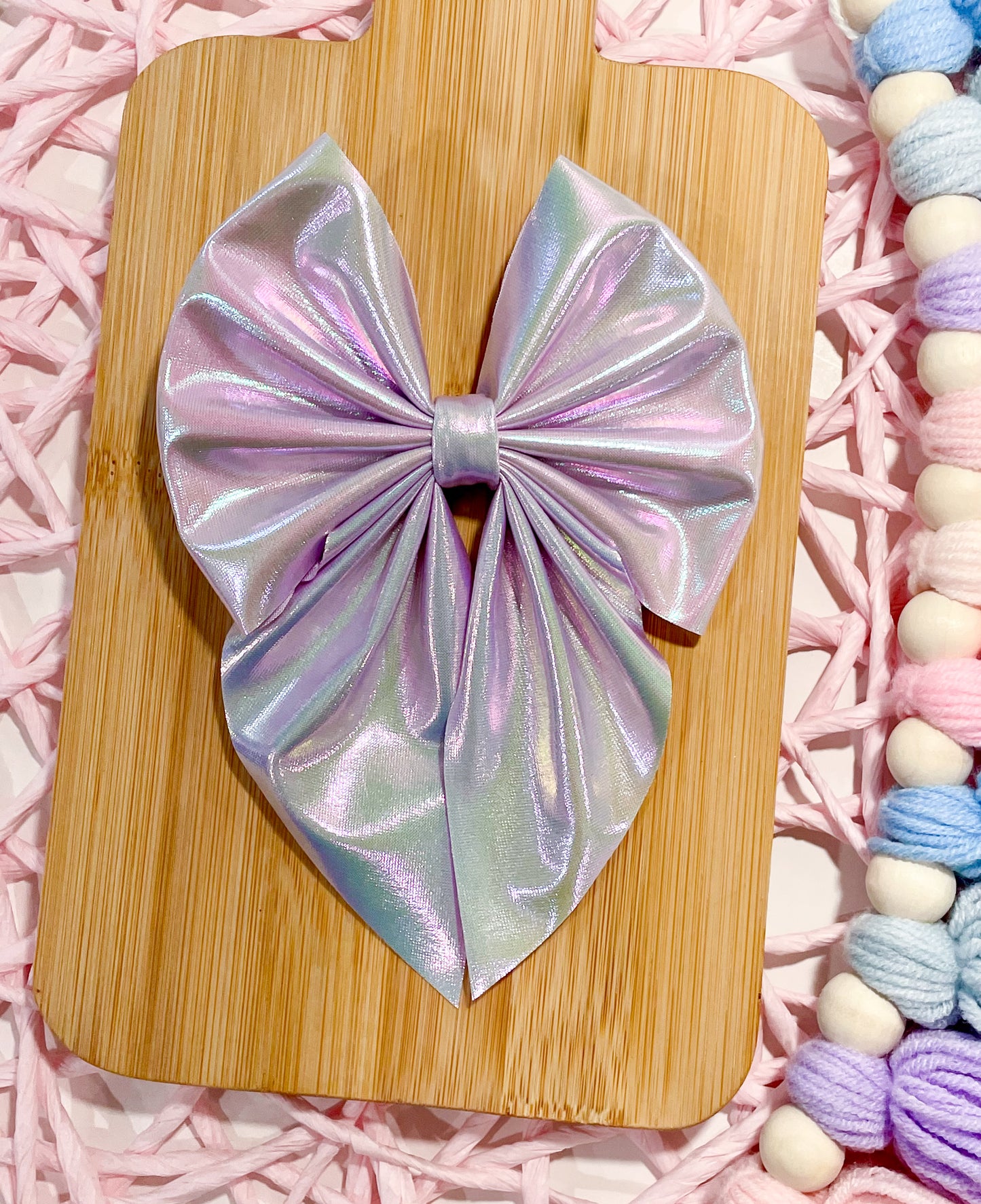 Light Lilac Holo Fabric Bow