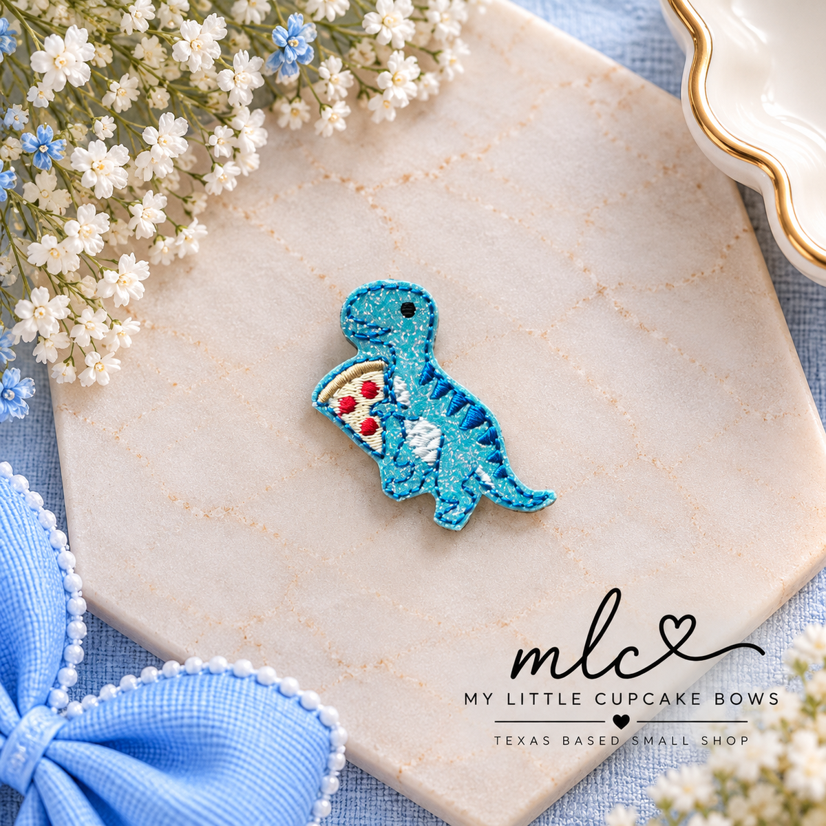 Dino w Pizza Feltie Clip