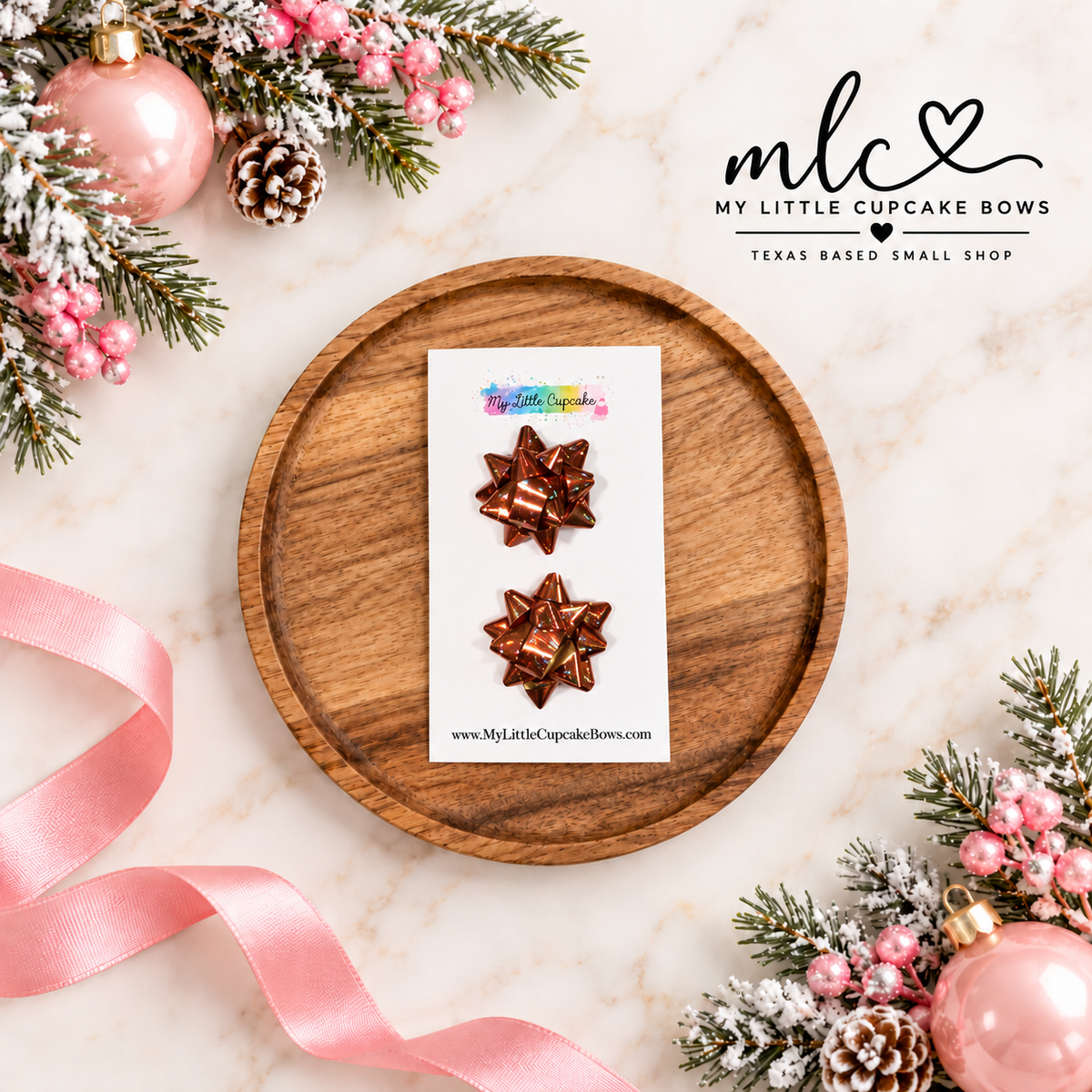 Copper Holo Micro Gift Bow Clip Set