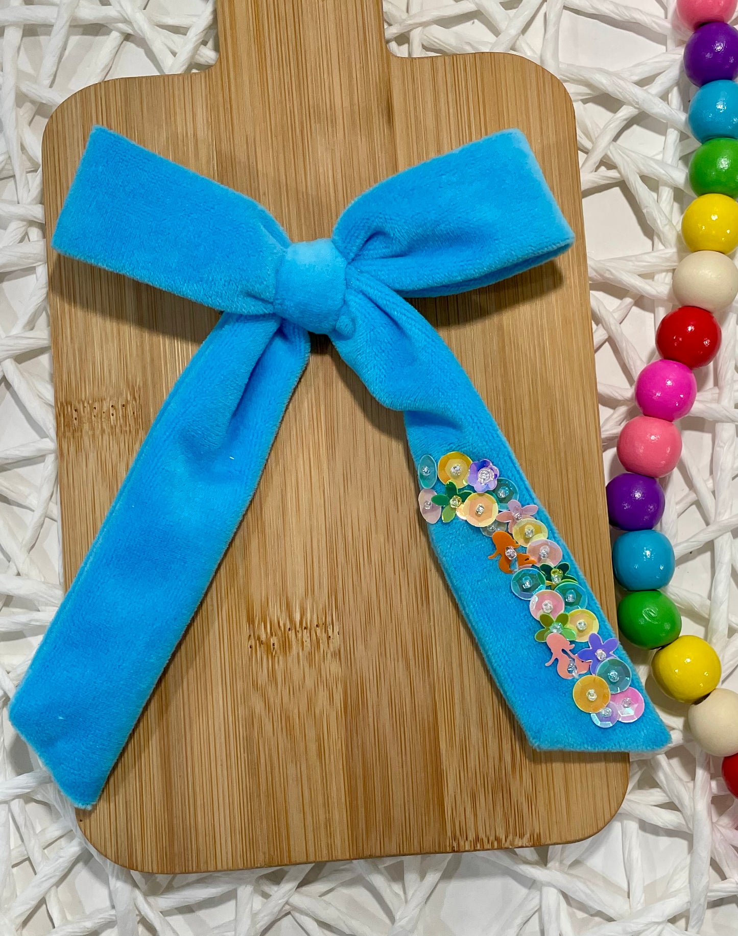 Blue Floral Mermaid Sequin Velvet Long Tail