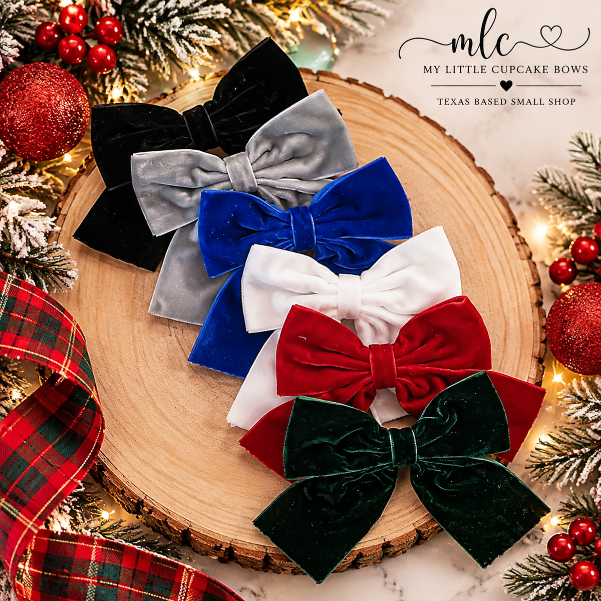 Christmas Velvet Ribbon 3in Bows