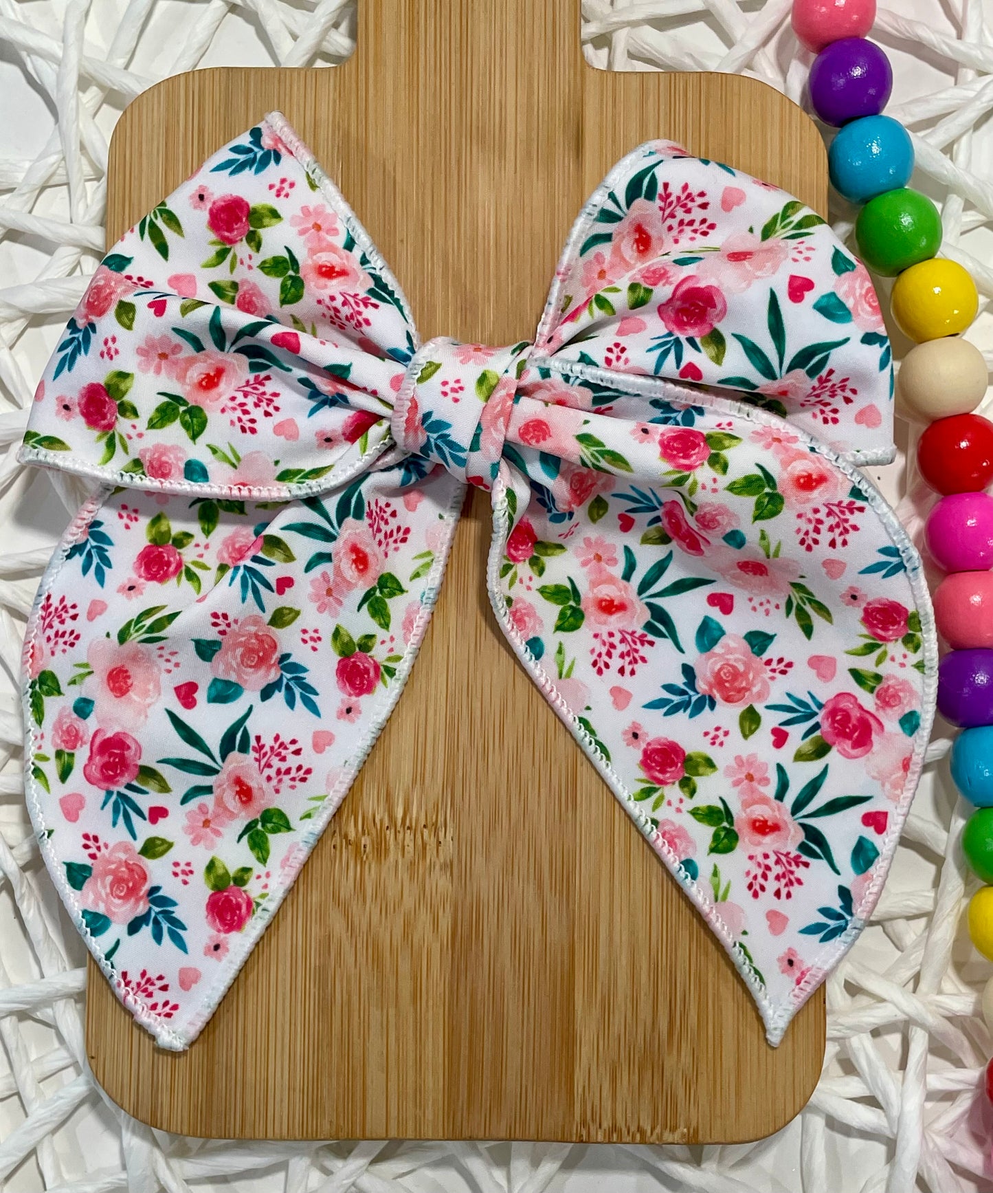 Pink Floral & Hearts 5.5in Serged