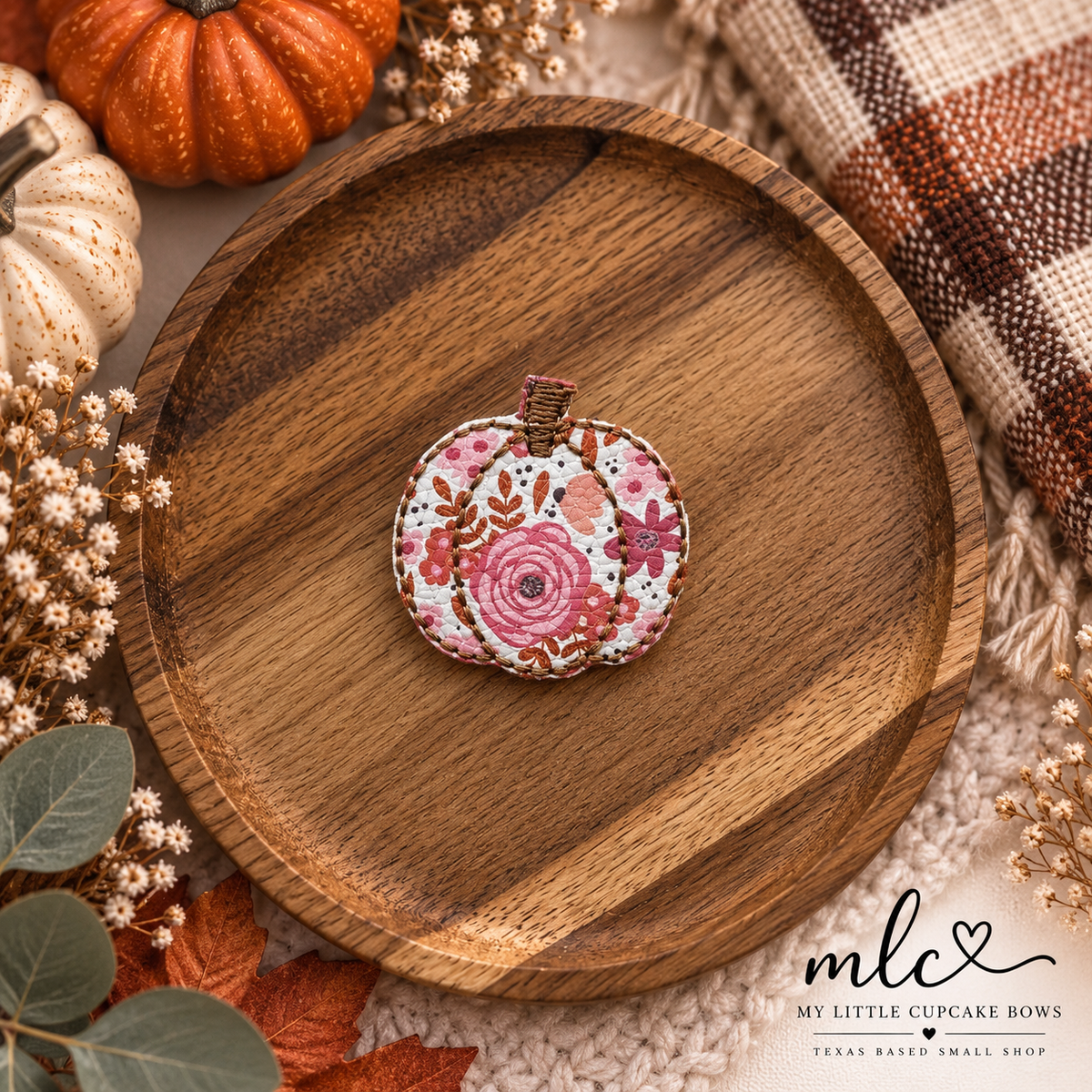 Pink Floral Pumpkin Feltie