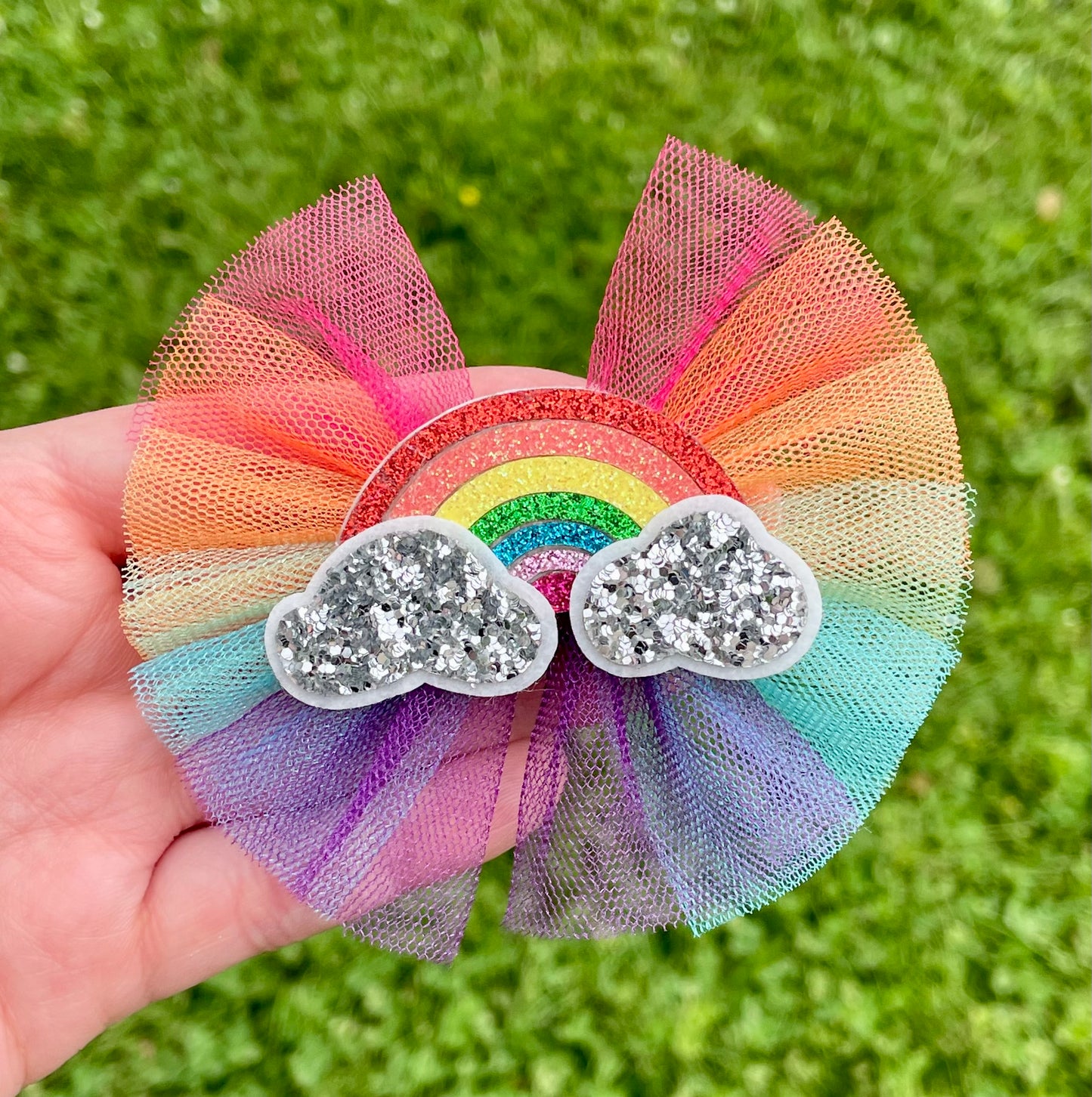 Primary Rainbow Tulle Bow