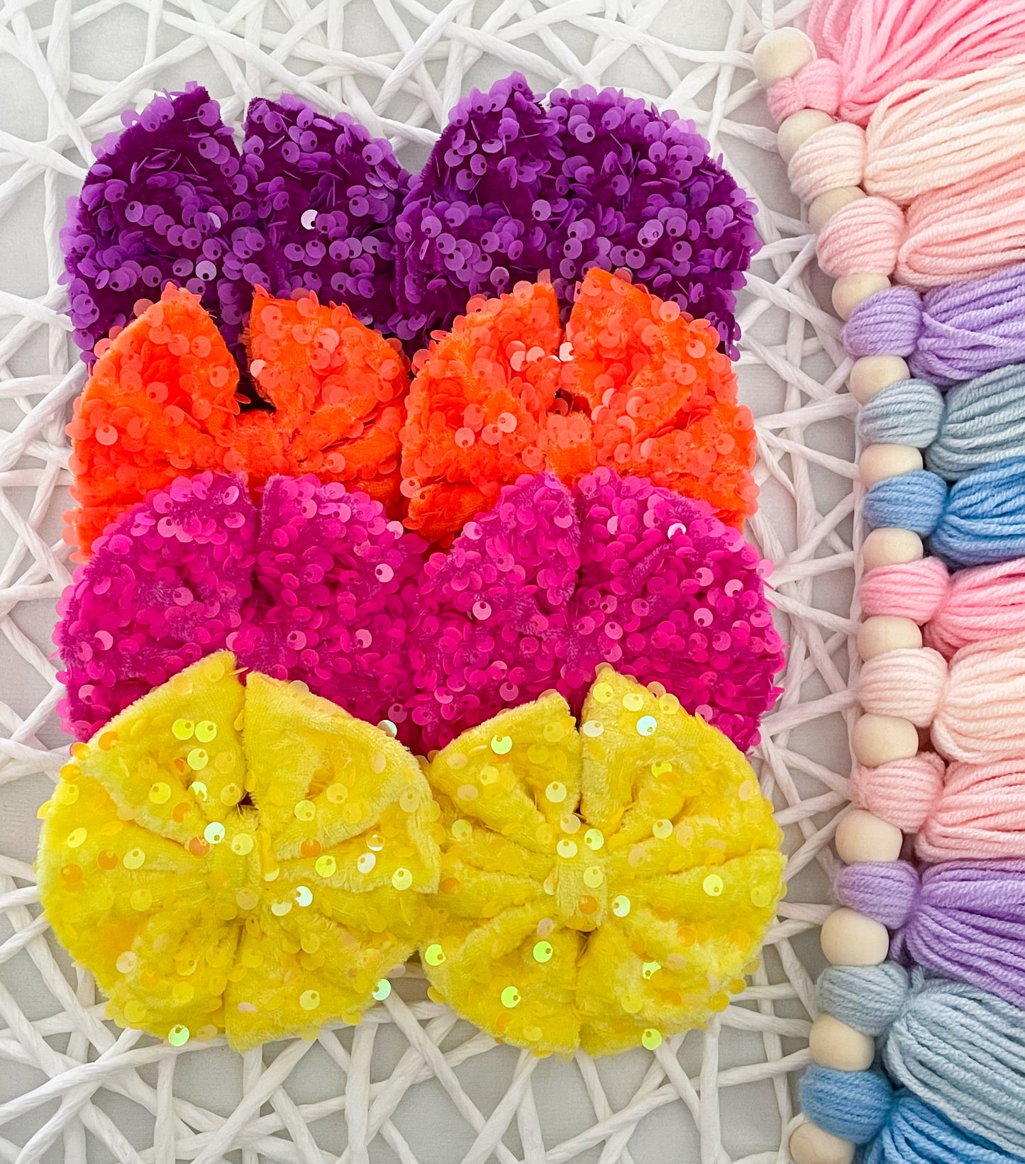 Neon Purple Sequins Fabric Bows