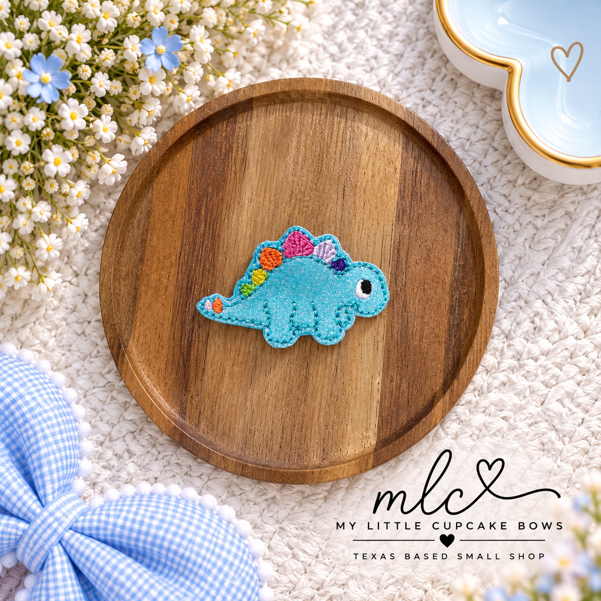 Rainbow Dino Feltie Clip