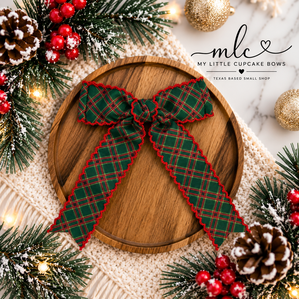 Green & Red Plaid Moonstitch Ribbon Bow