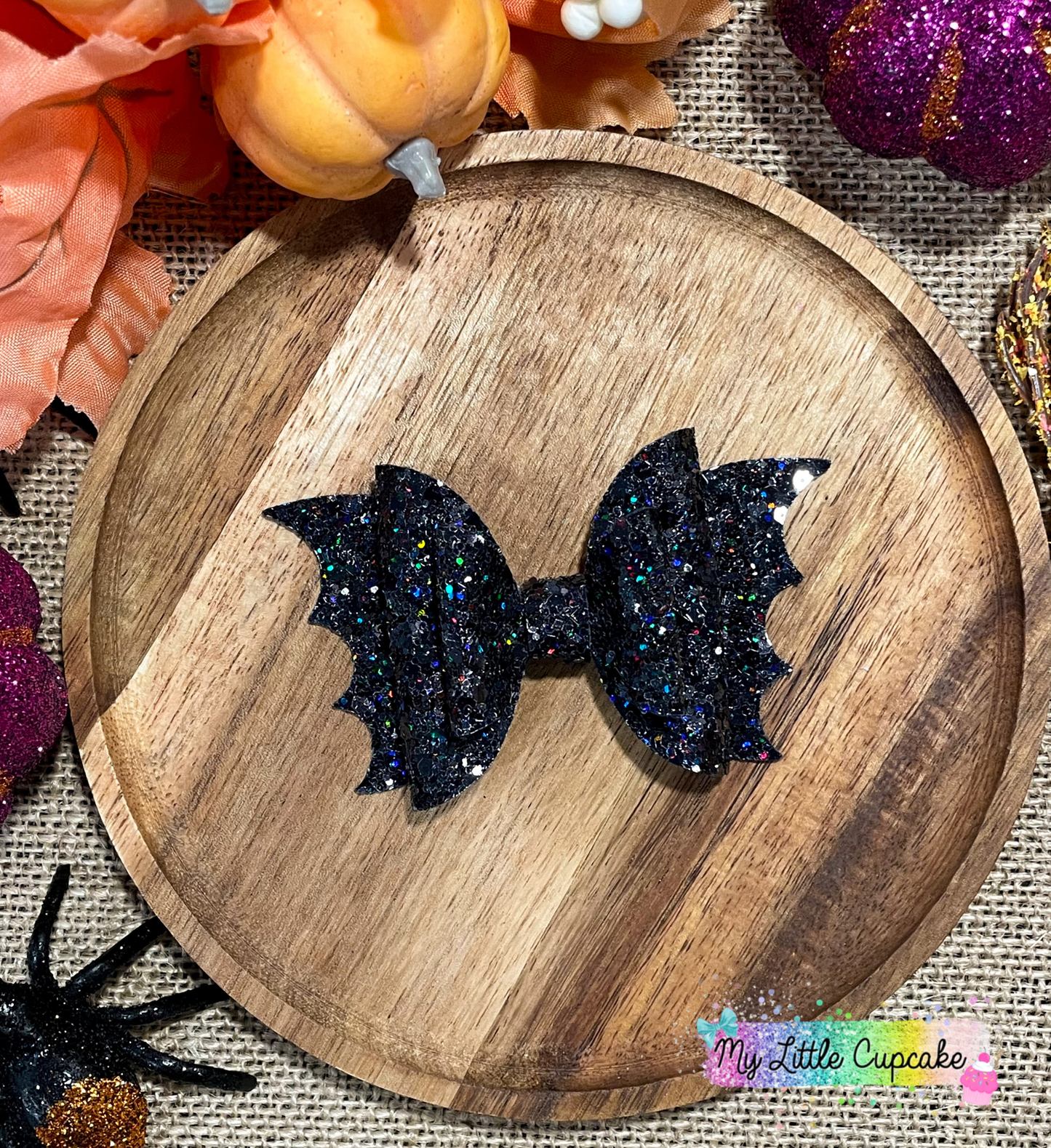 Black Rainbow Holo Glitter 3.5in Bat Bow