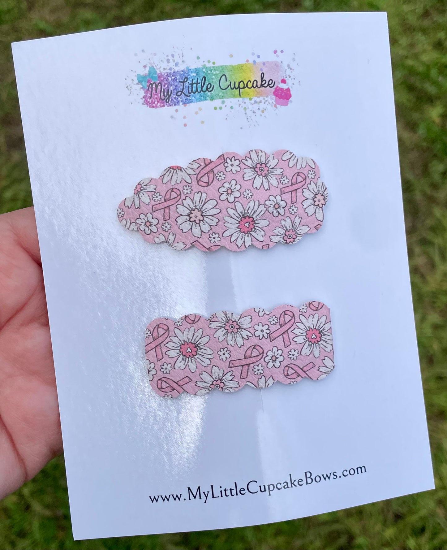 Pink Ribbons & Daisies Snap Clip