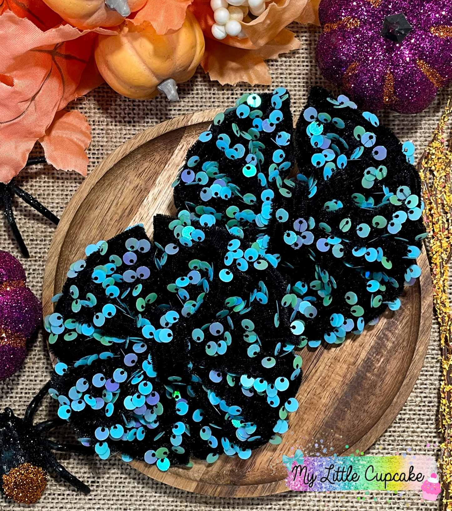 Teal & Black Sequin Velvet Fabric