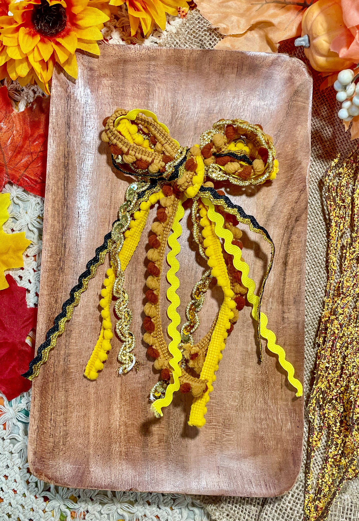 Golden Harvest Ribbon Funky Bow