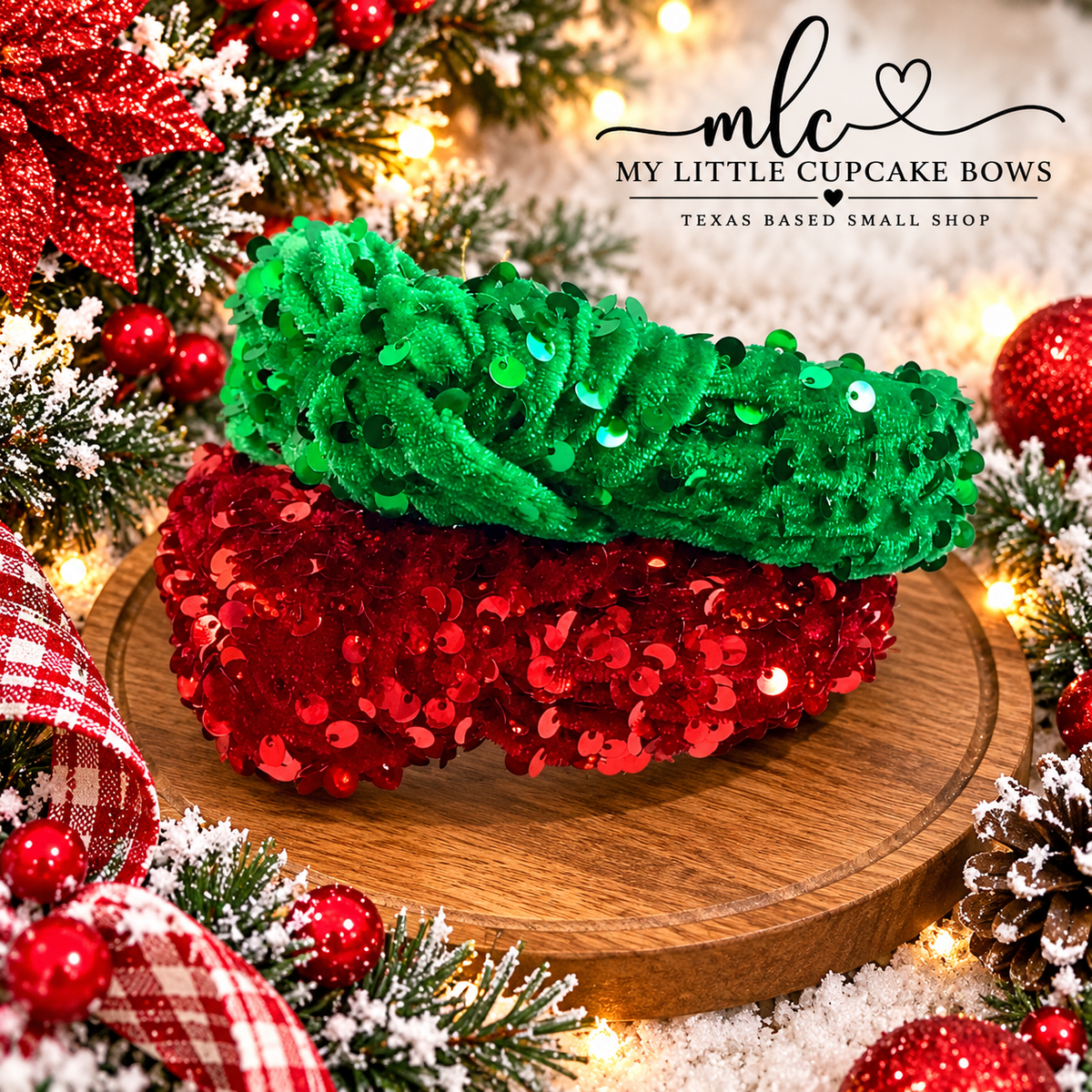 Red or Green Sequin Velvet Headband