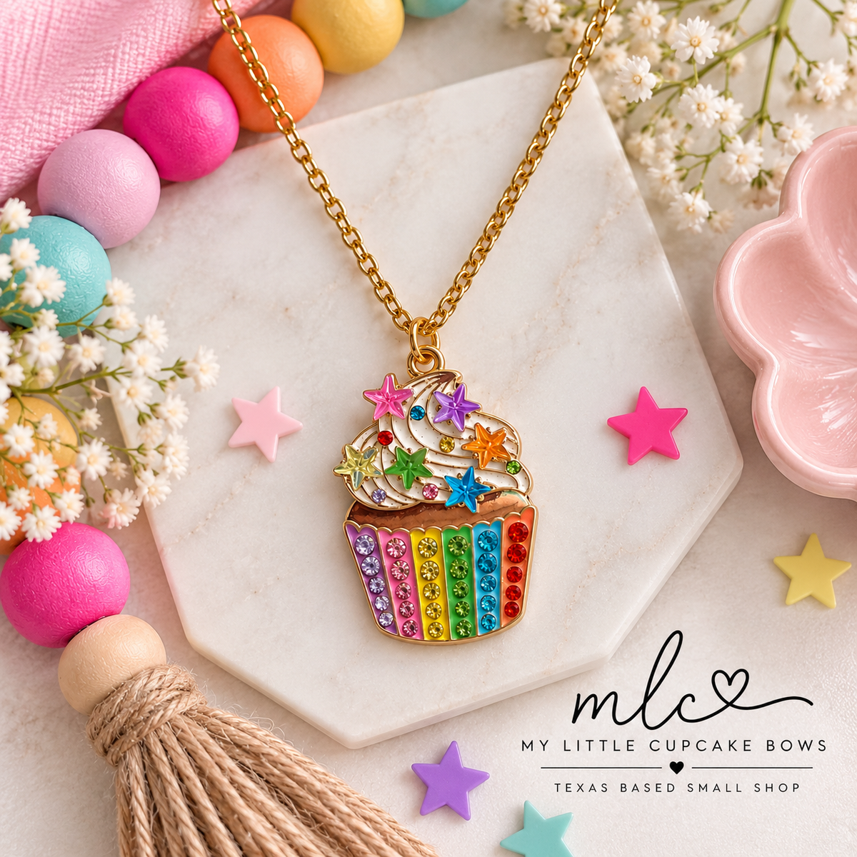 Rainbow Cupcake Statement Necklace