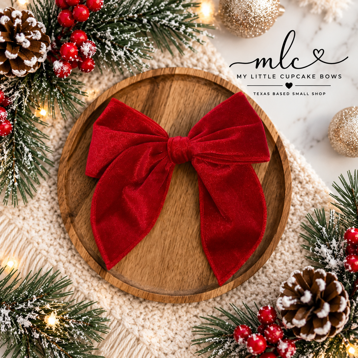 Red Solid Velvet Serged Bow