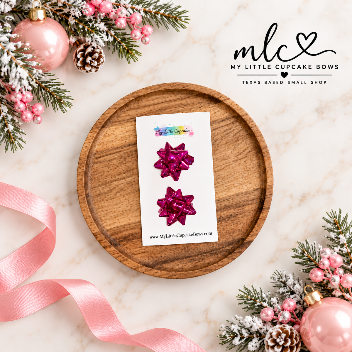 Fuchsia Holo Micro Gift Bow Clip Set