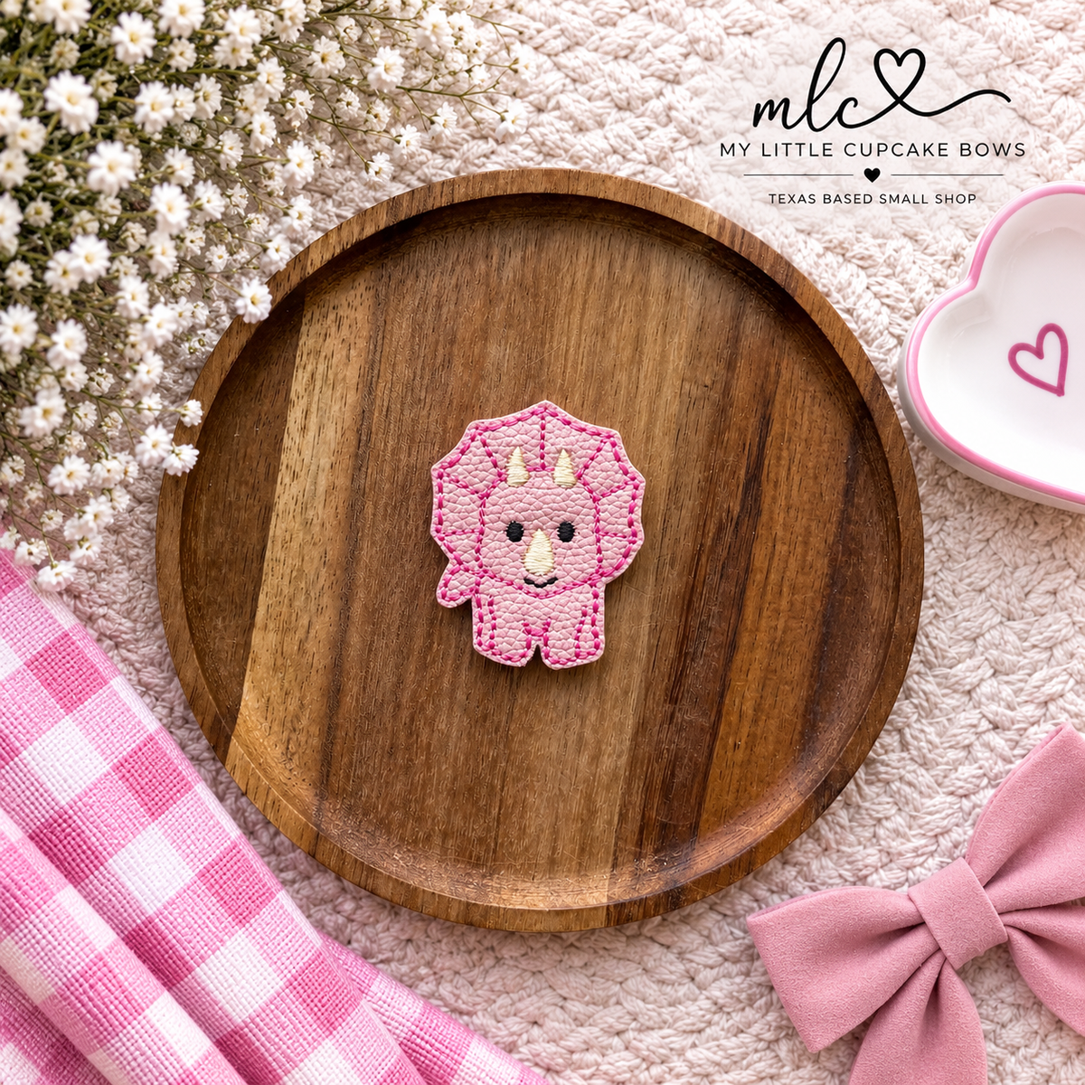Pink Dino Feltie Clip