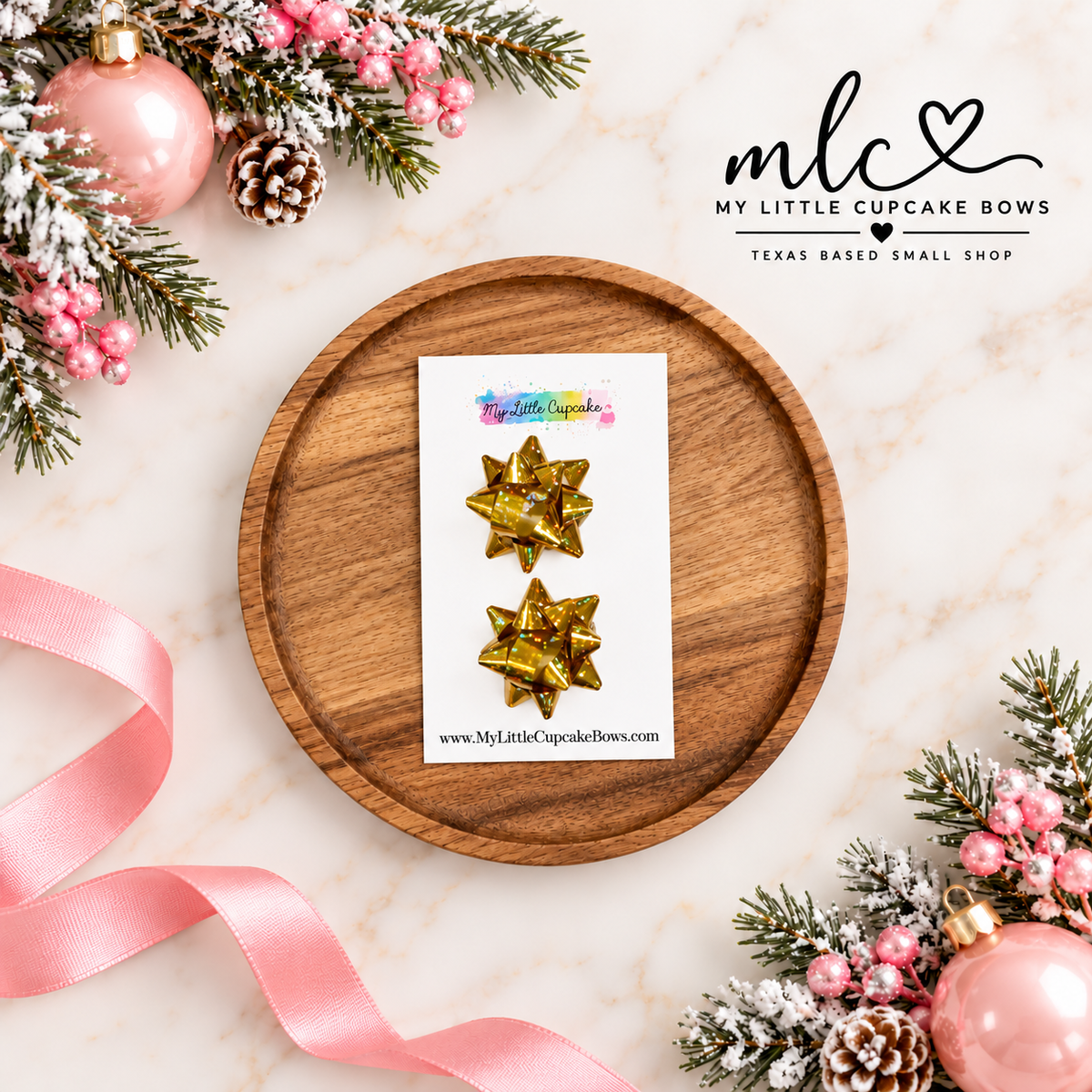 Gold Holo Micro Gift Bow Clip Set