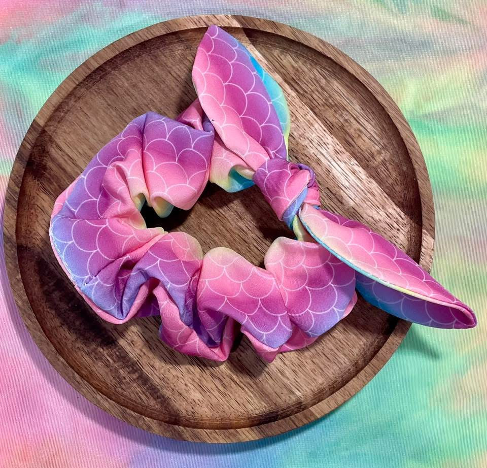 Rainbow Ombre Mermaid Scales Scrunchie