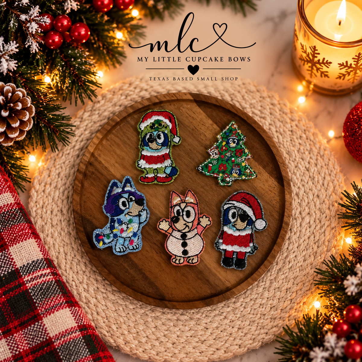 A Very Bluey Christmas – Holiday Character Feltie Clips