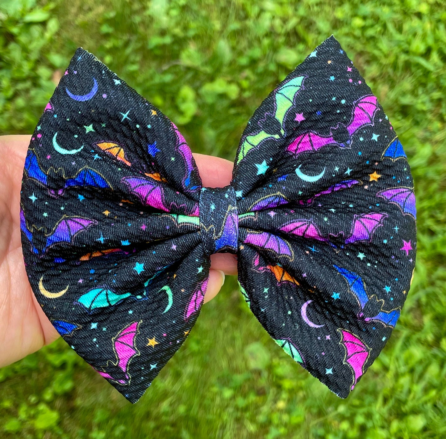 Rainbow Bats Fabric Bow