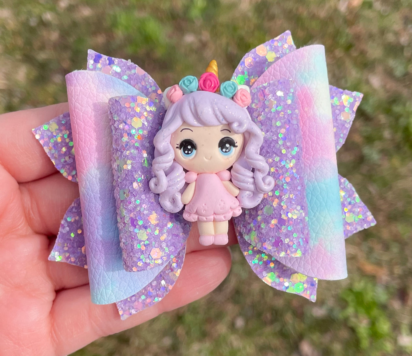 Lavender Princess Unicorn Clay 3.5in Jasmine Bow