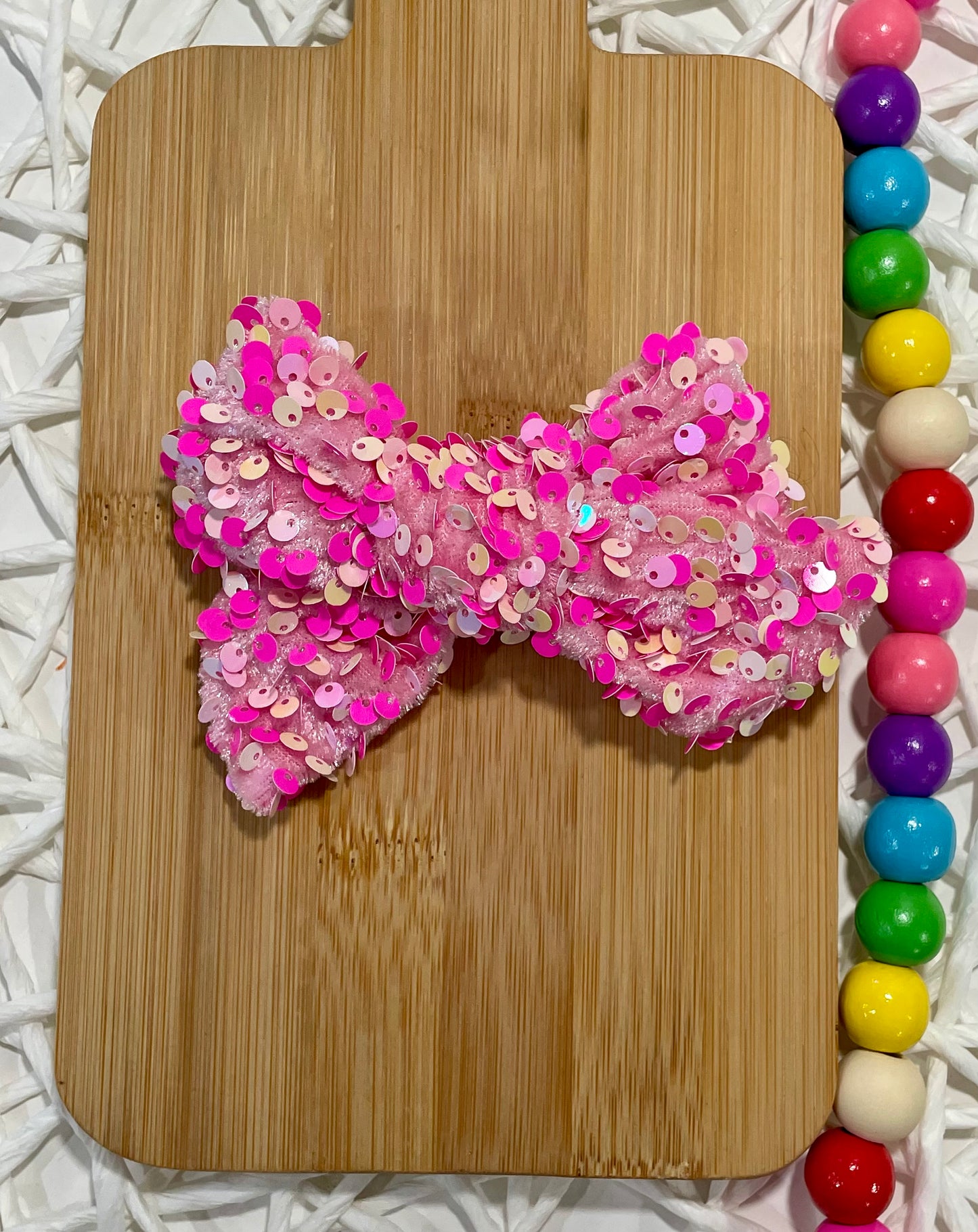 Neon Pink Sequin Velvet 5in Hand Tied