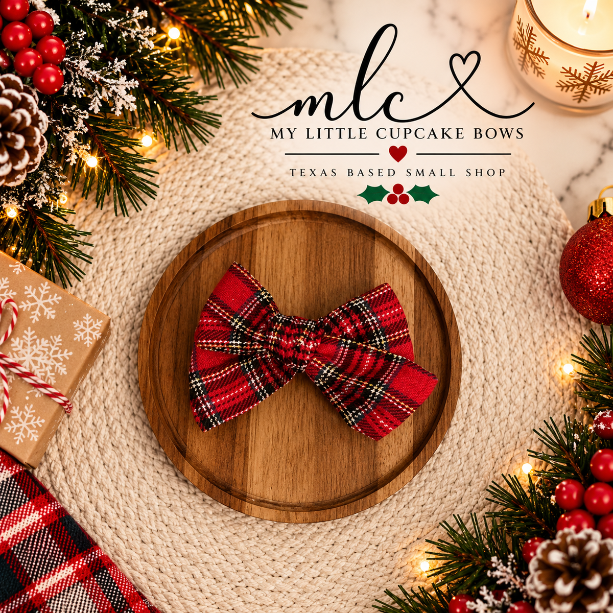 Classic Red Tartan Plaid Flannel Hand Tied Bow