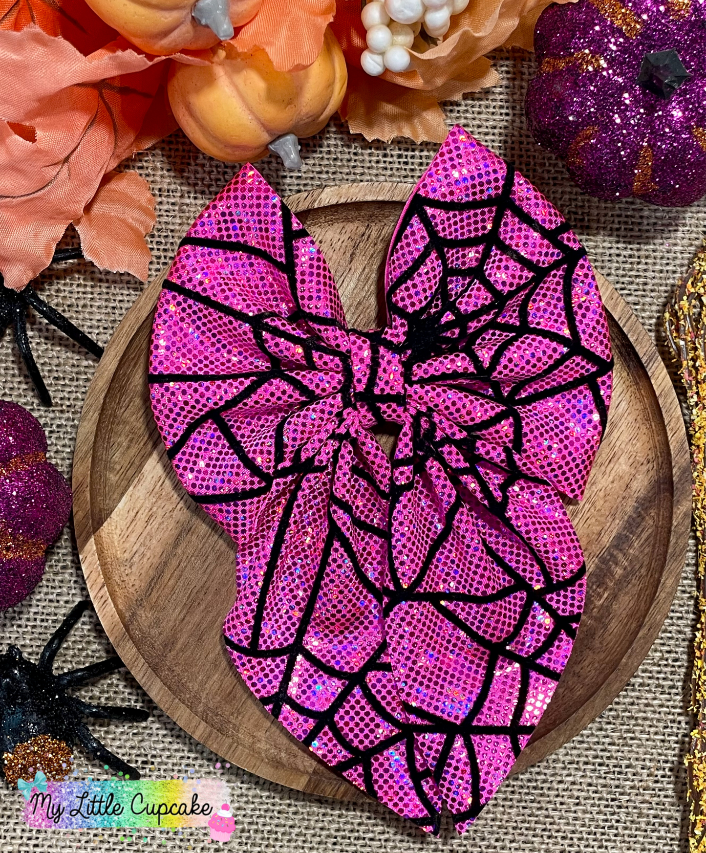 Hot Pink Spiderwebs Holo Fabric
