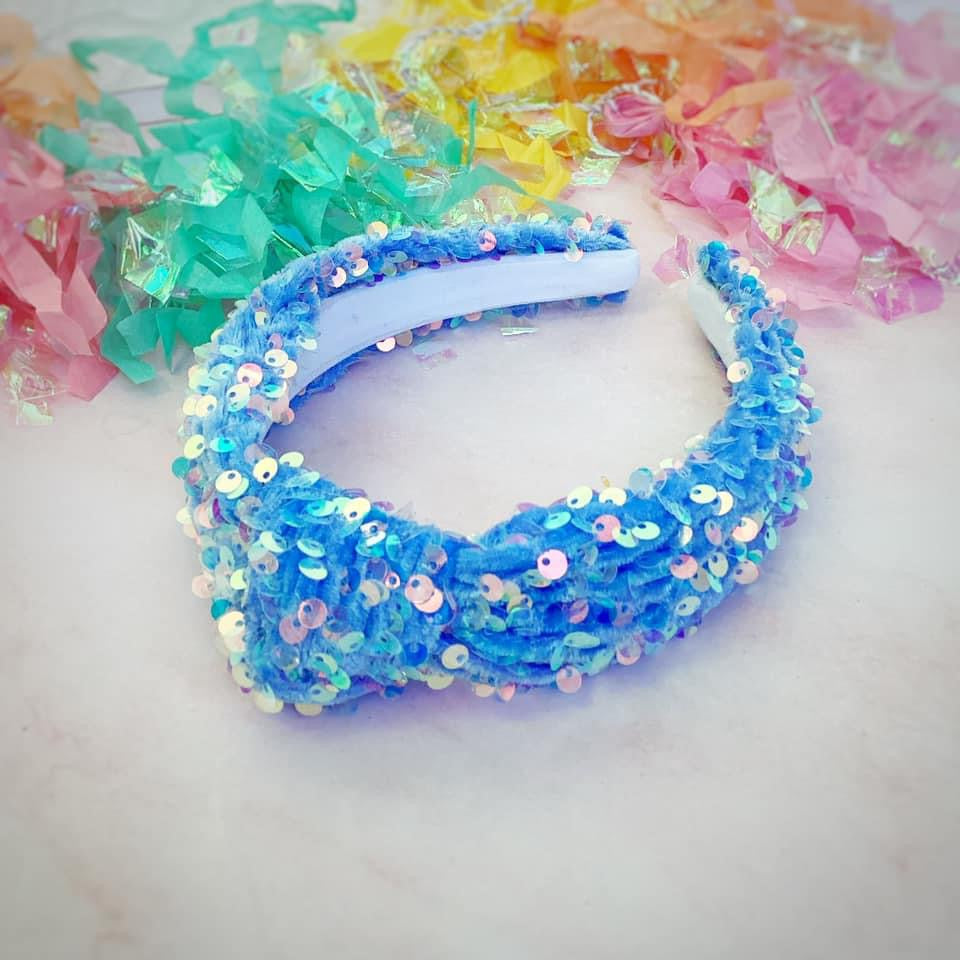 Light Blue Velvet Sequin Knotted Headband