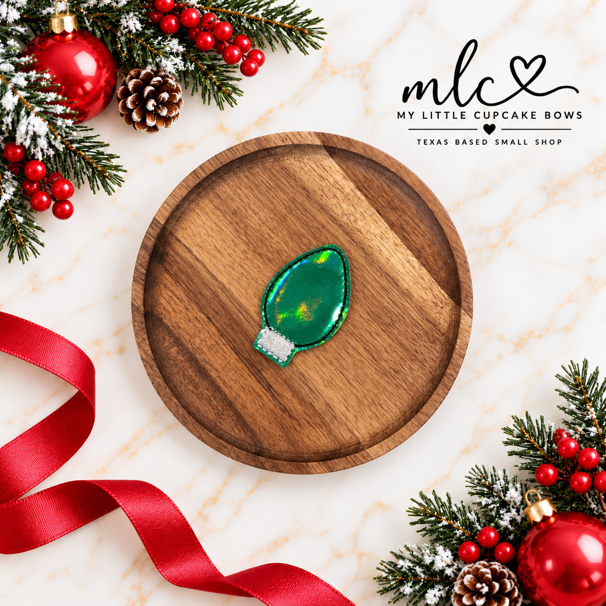 Green Christmas Light Feltie Clip