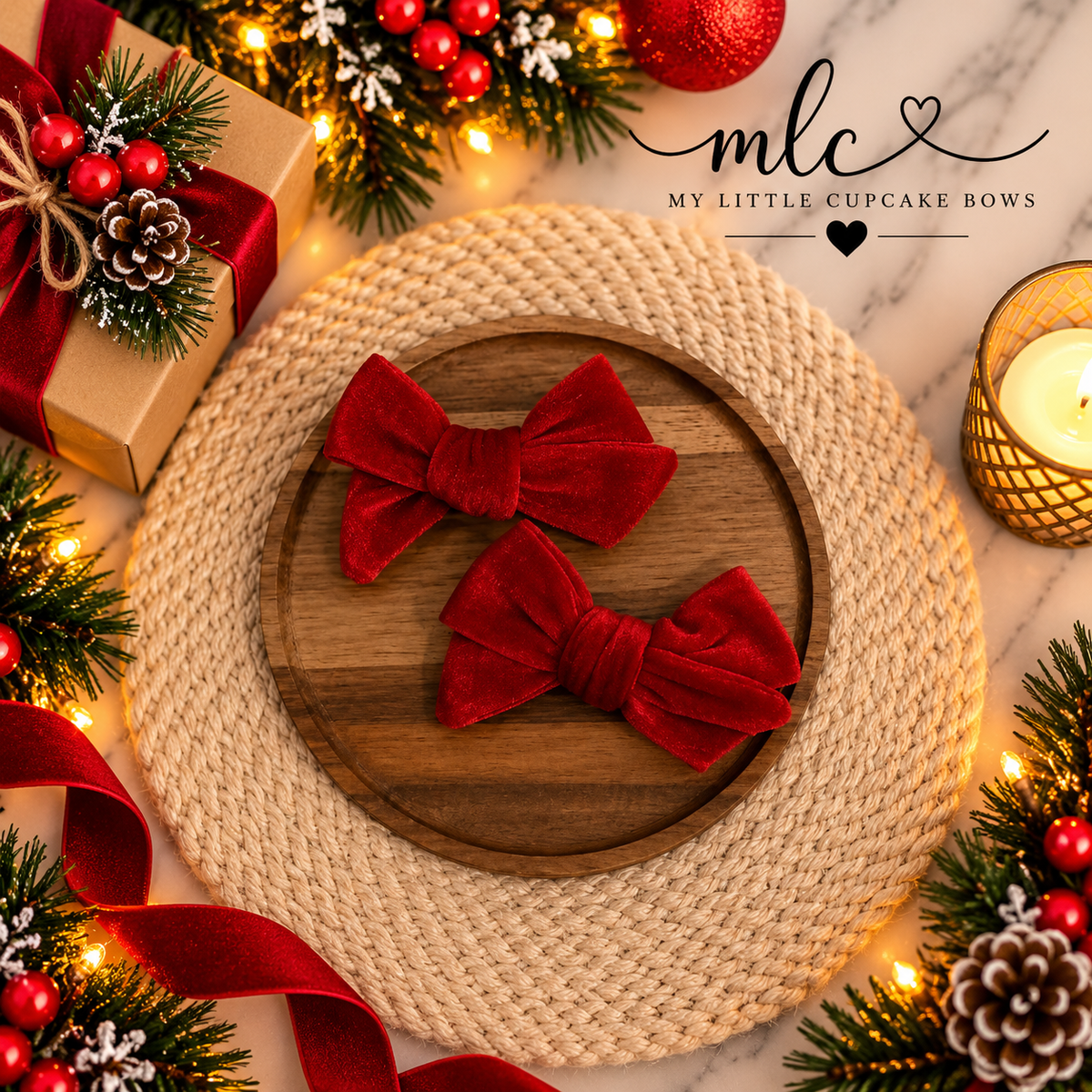 Merry Little Red Velvet Bows – Chunky Hand-Tied Minis