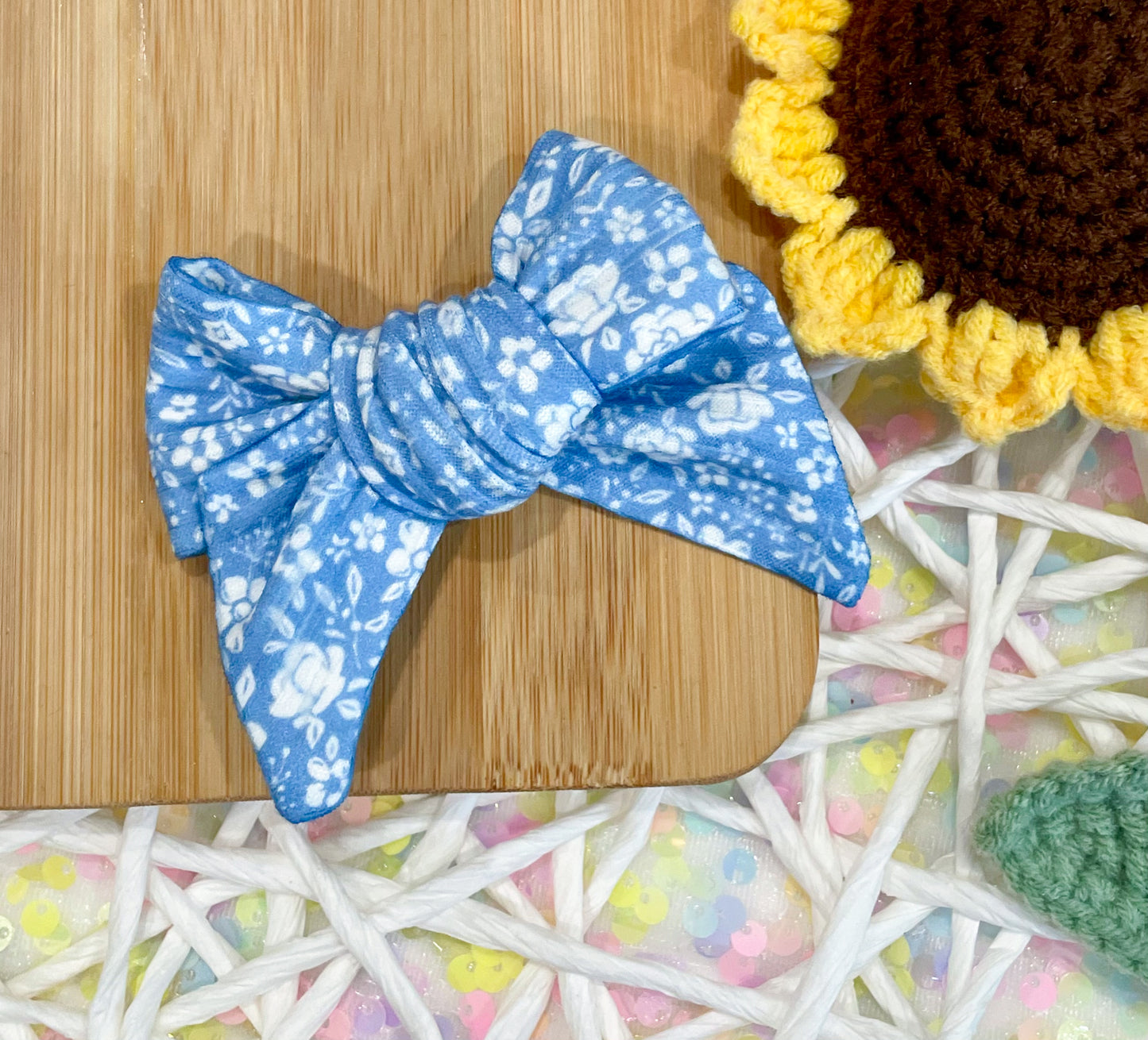 Blue & White Floral Ribbed Chunky Tied