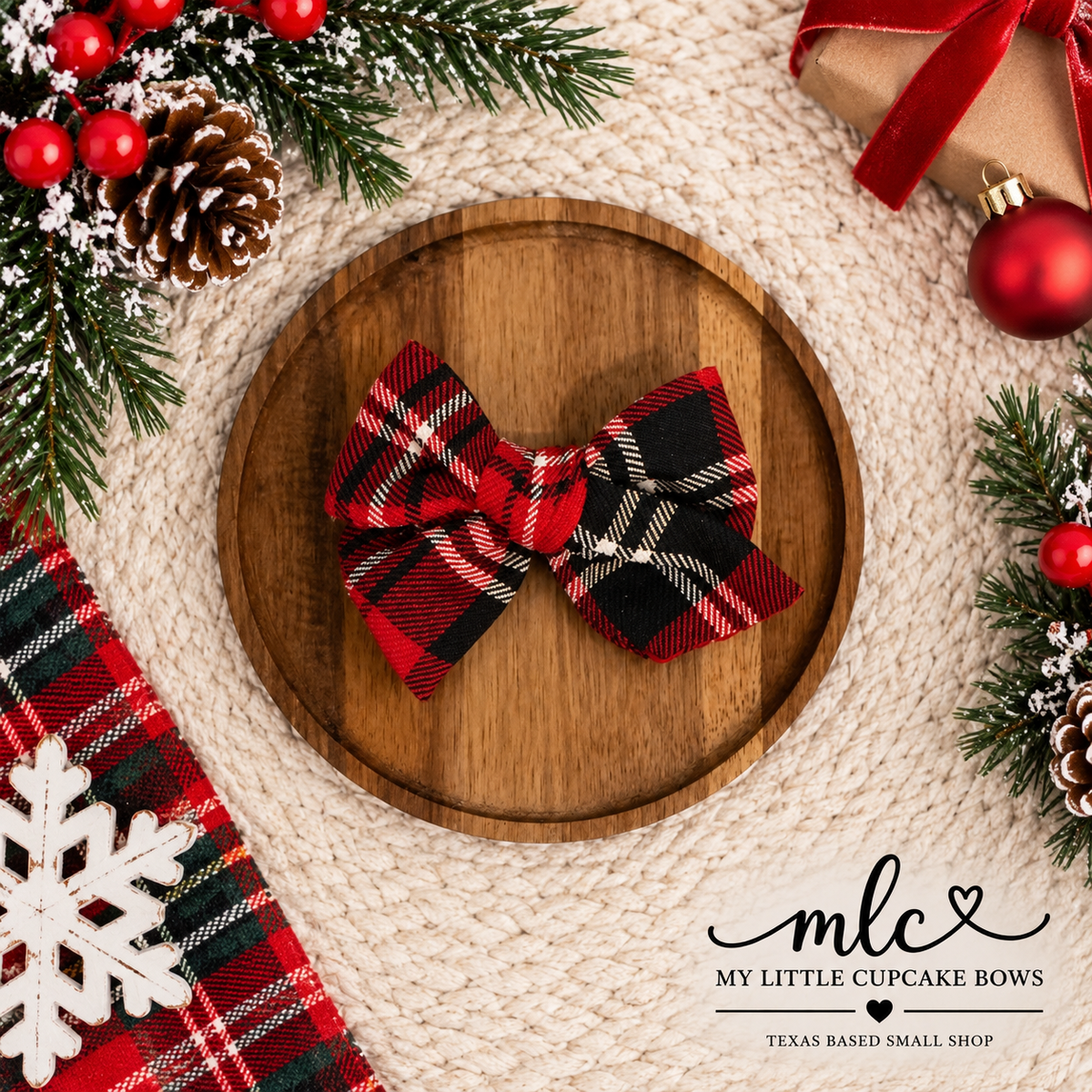 Classic Christmas Plaid Flannel Hand Tied Bow