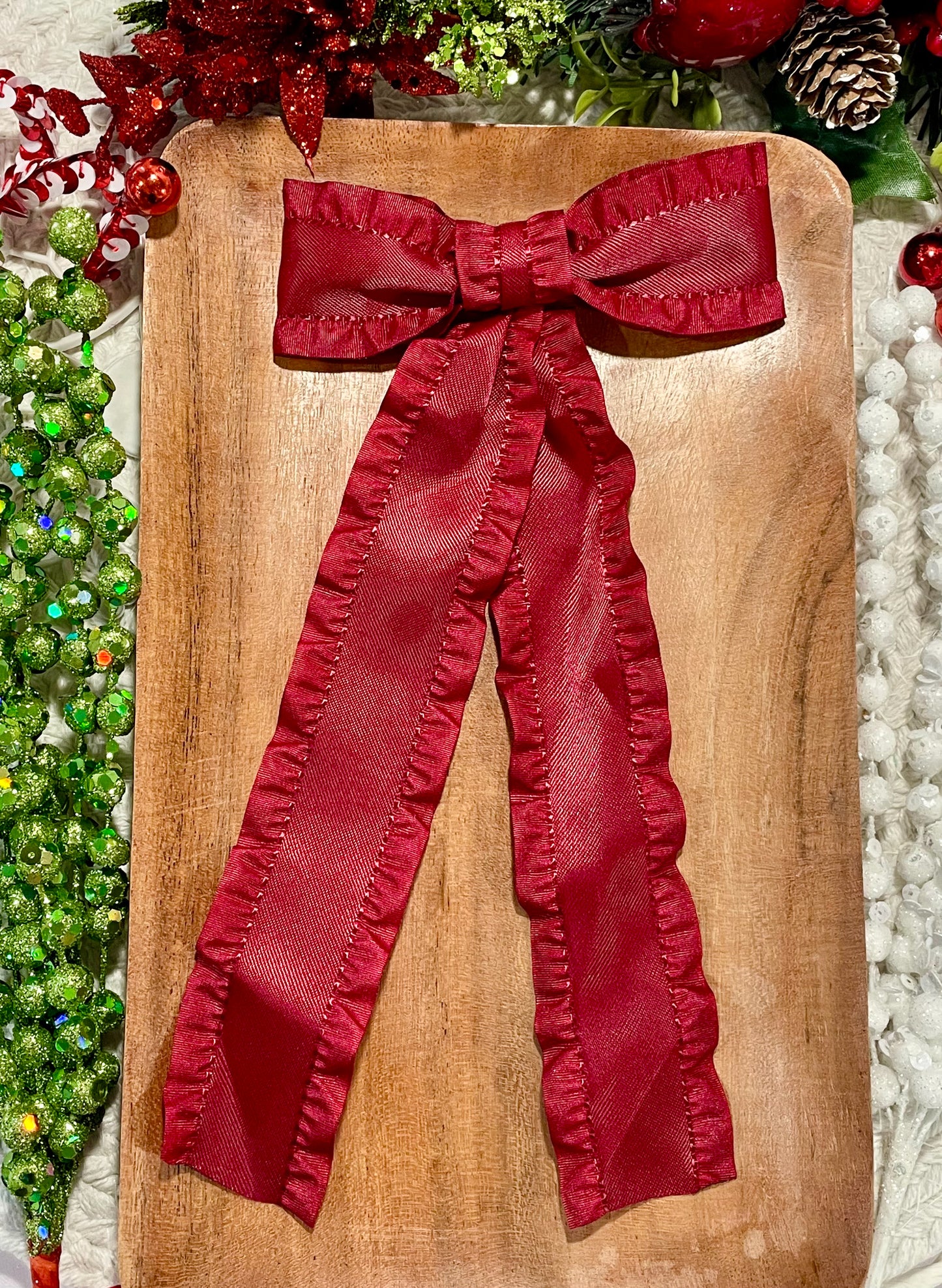 Wine Ruffle Ribbon Long Tail