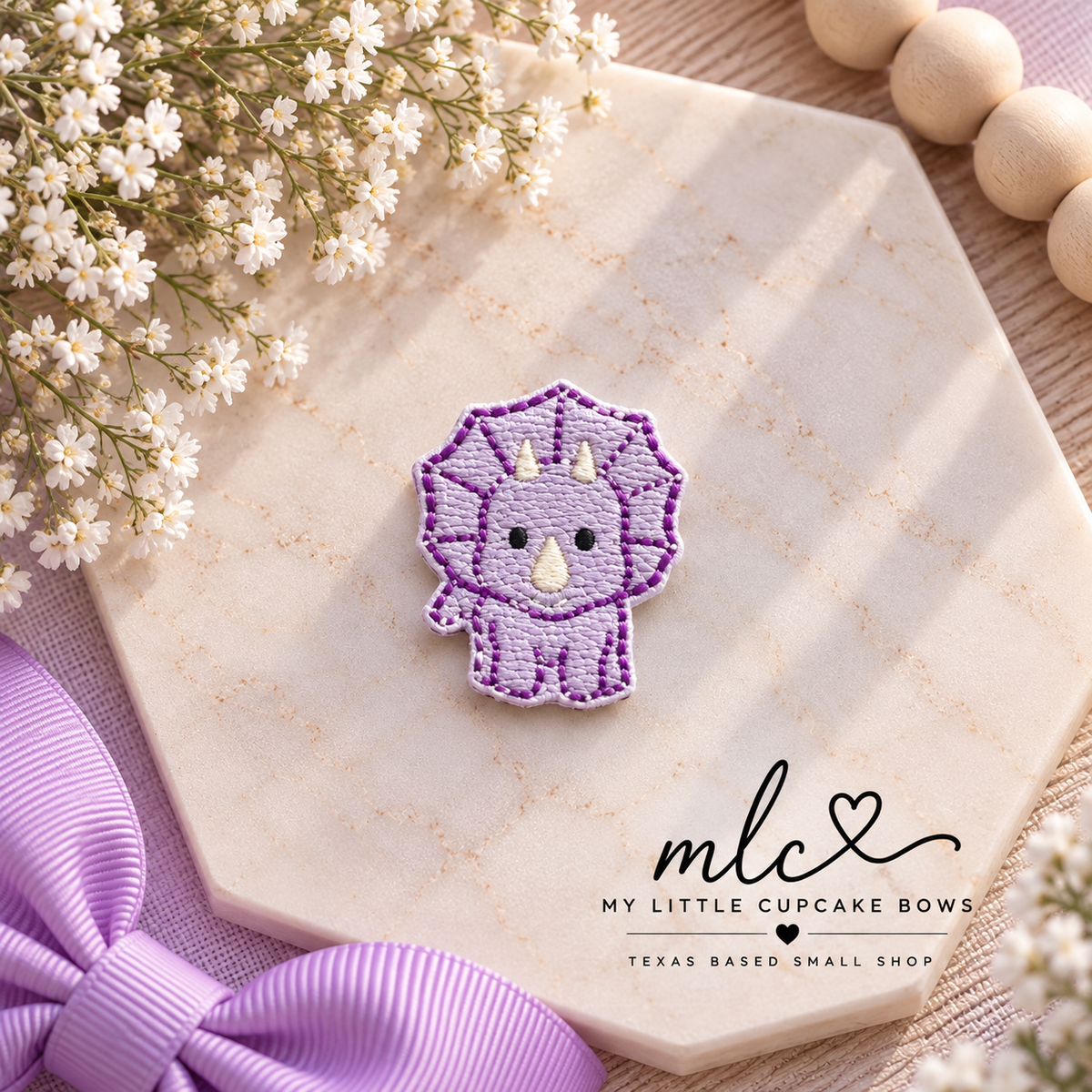 Purple Dino Feltie Clip