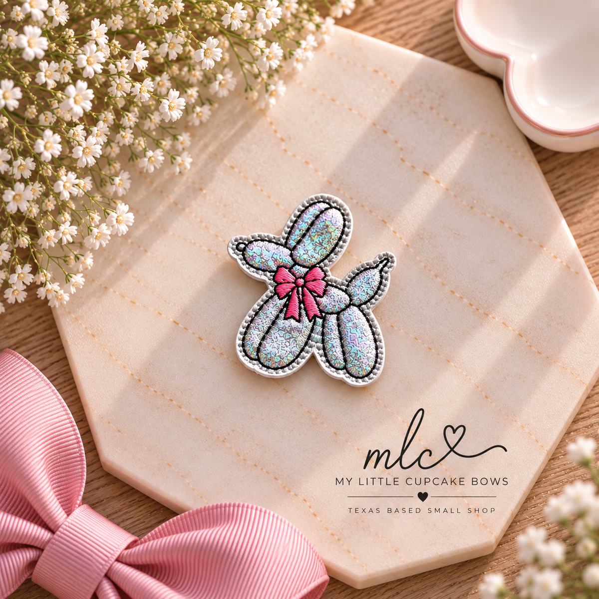 Silver Balloon Dog Feltie Clip