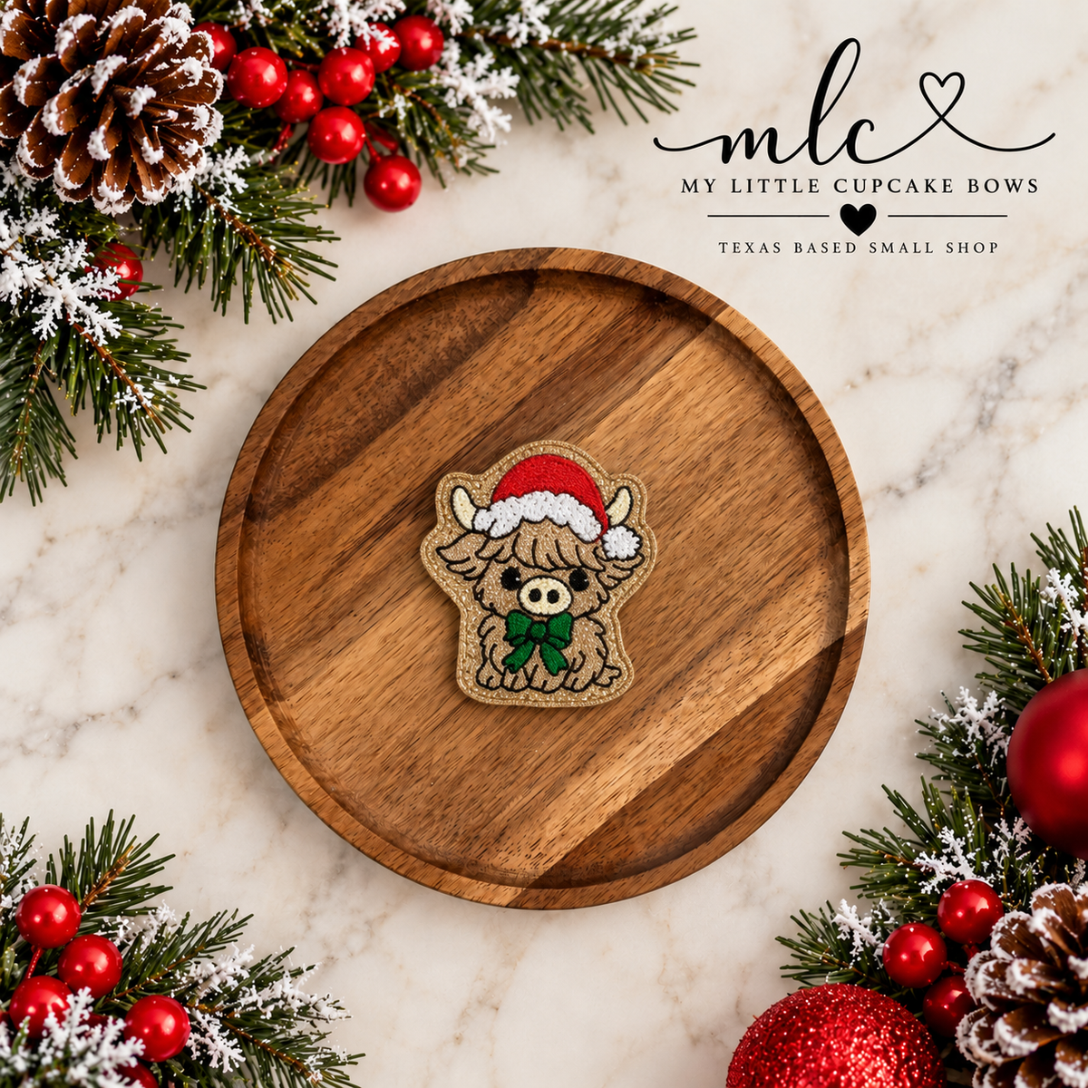 Baby Christmas Highland Cow Feltie Clip
