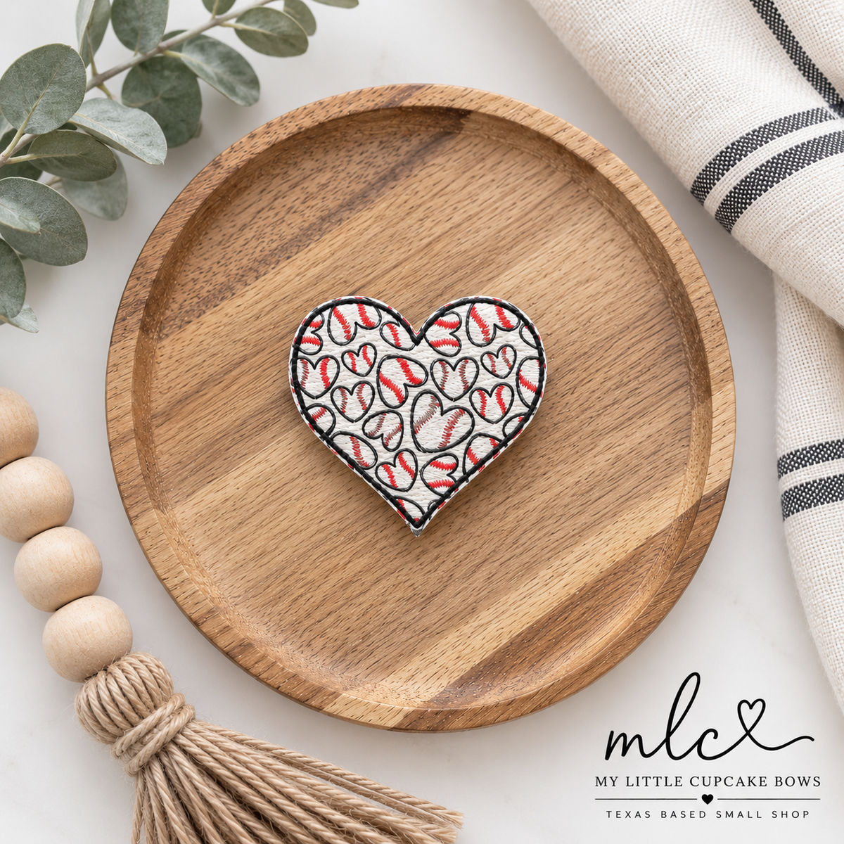 Baseball Hearts Feltie Clip