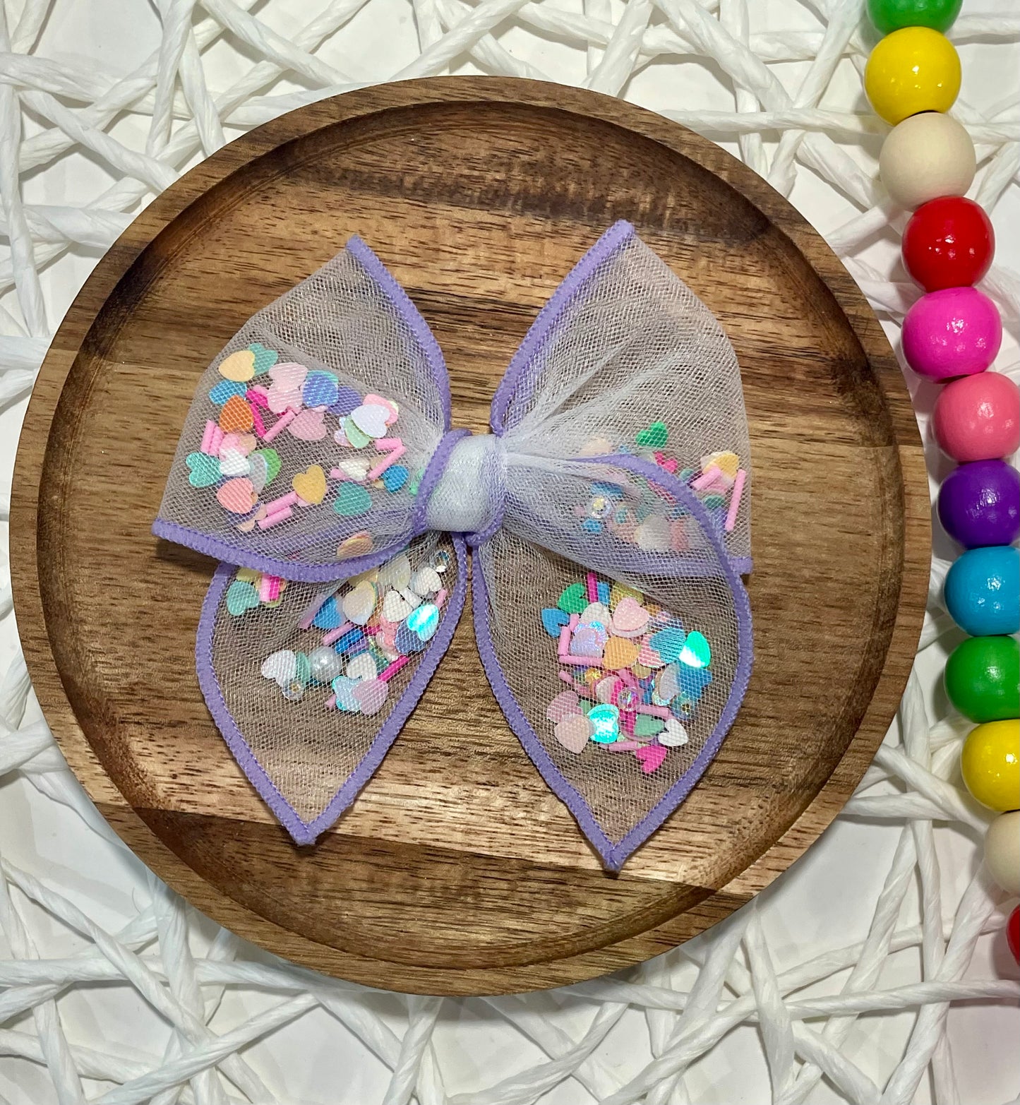 Pastel Rainbow Heart Shaker Bow