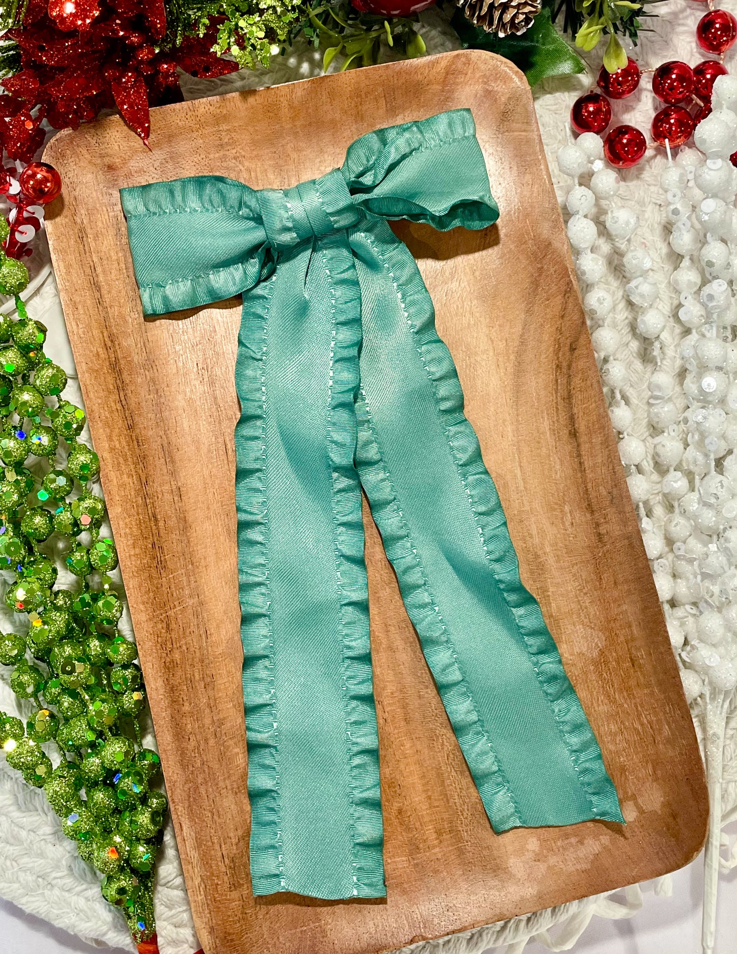 Sage Ruffle Ribbon Long Tail
