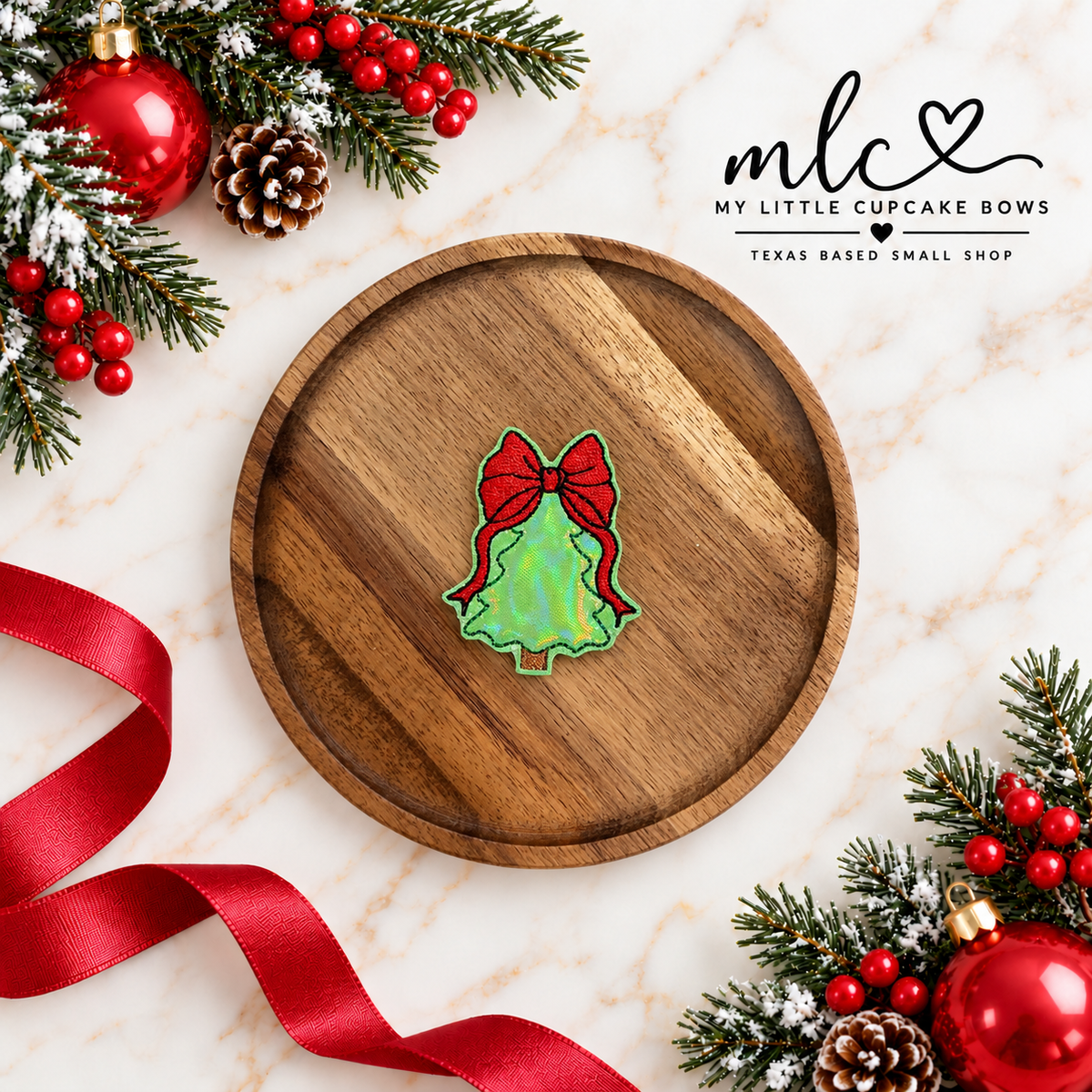 Big Red Bow Tree Feltie Clip