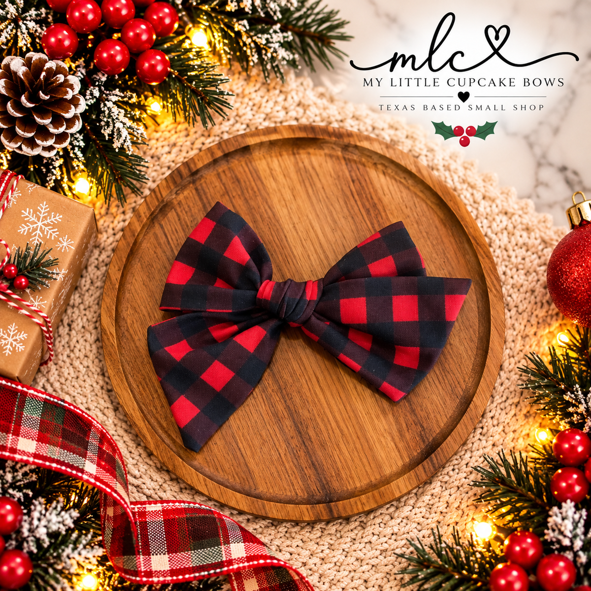 Buffalo Plaid Hand Tied Bow