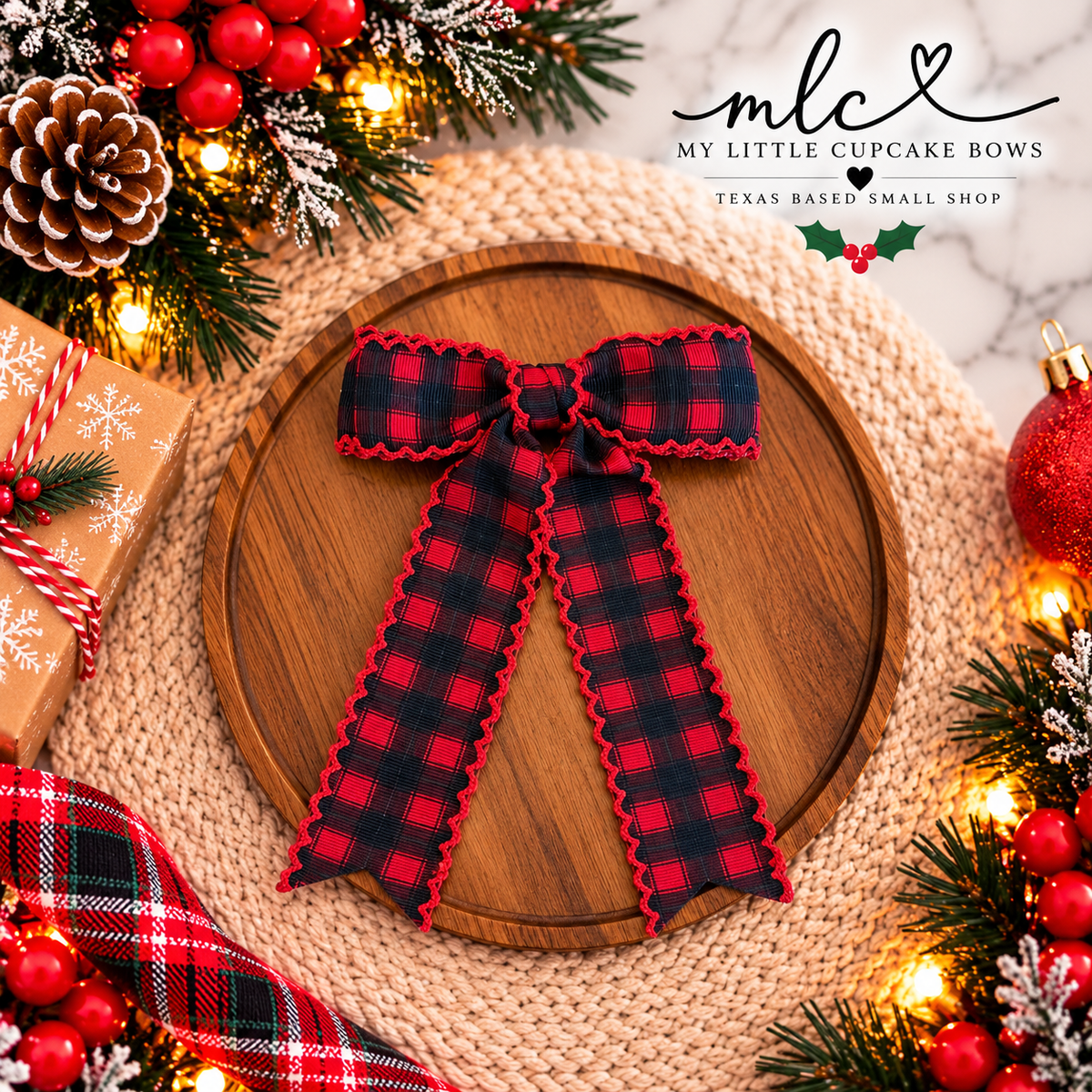 Buffalo Plaid Moonstitch Ribbon Bow