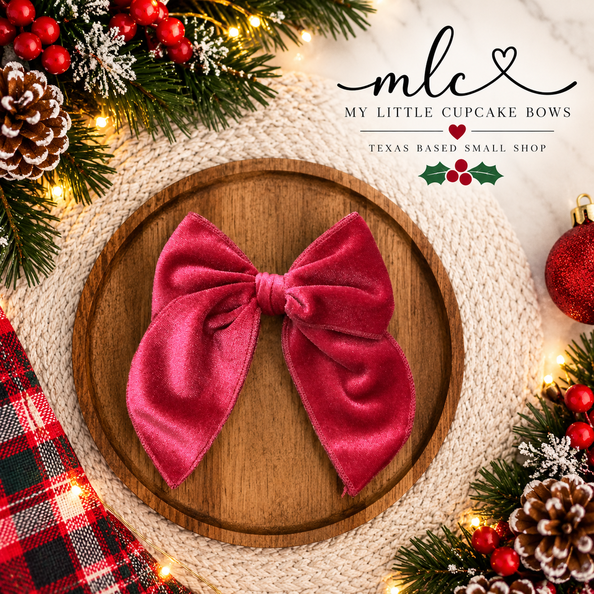 Fuchsia Solid Velvet Serged Bow