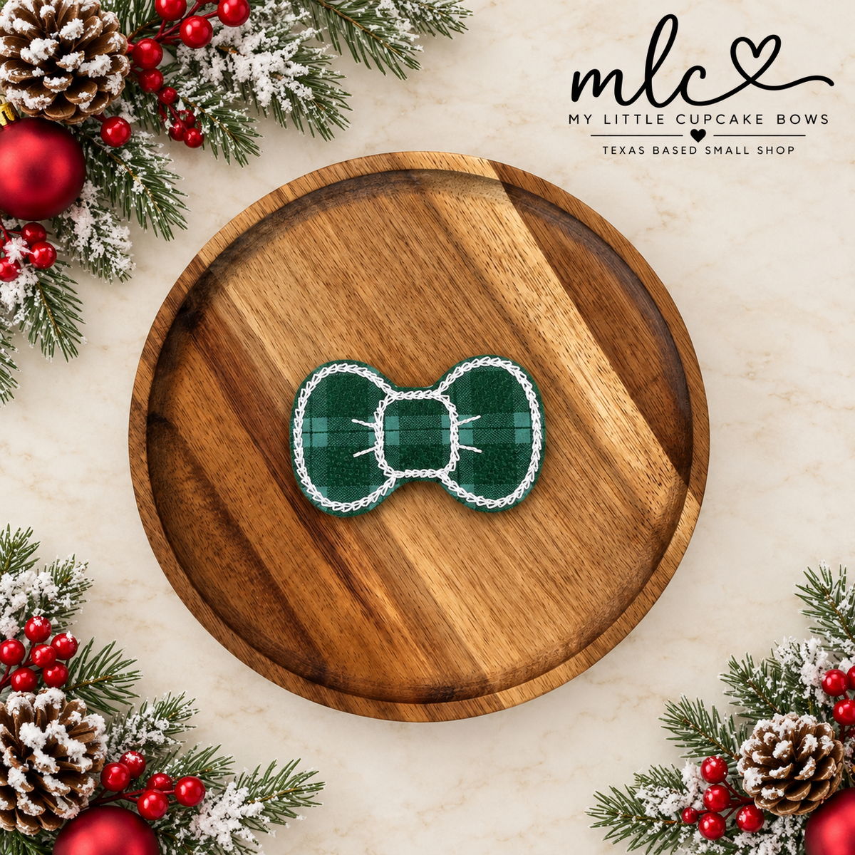 Green Plaid Bow Feltie Clip