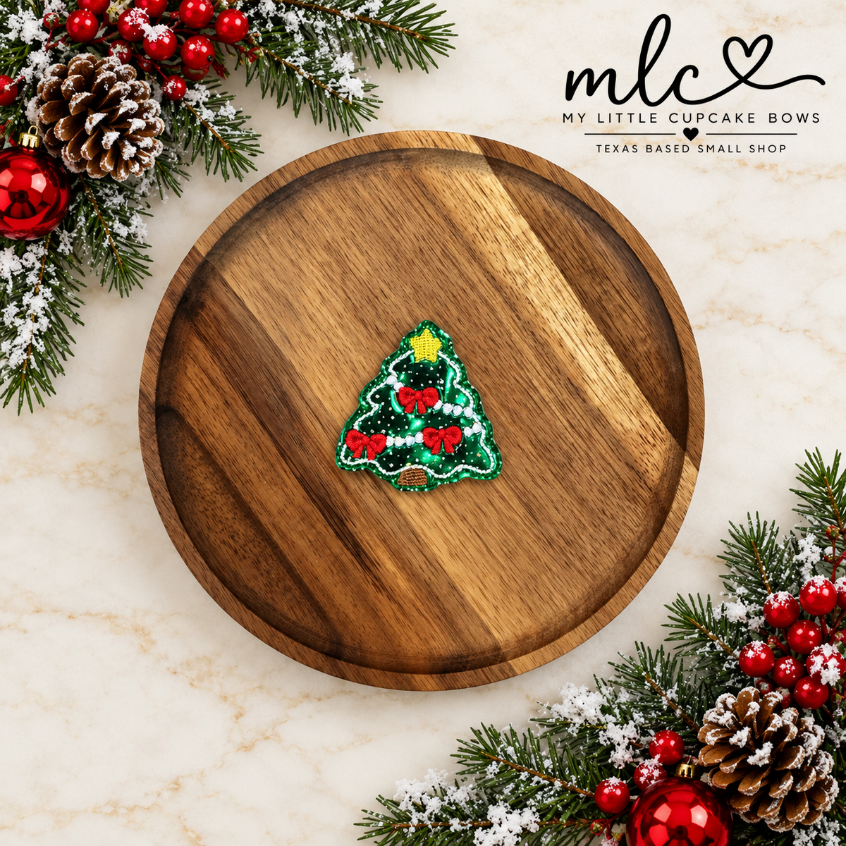 Red Bows Holo Tree Feltie Clip