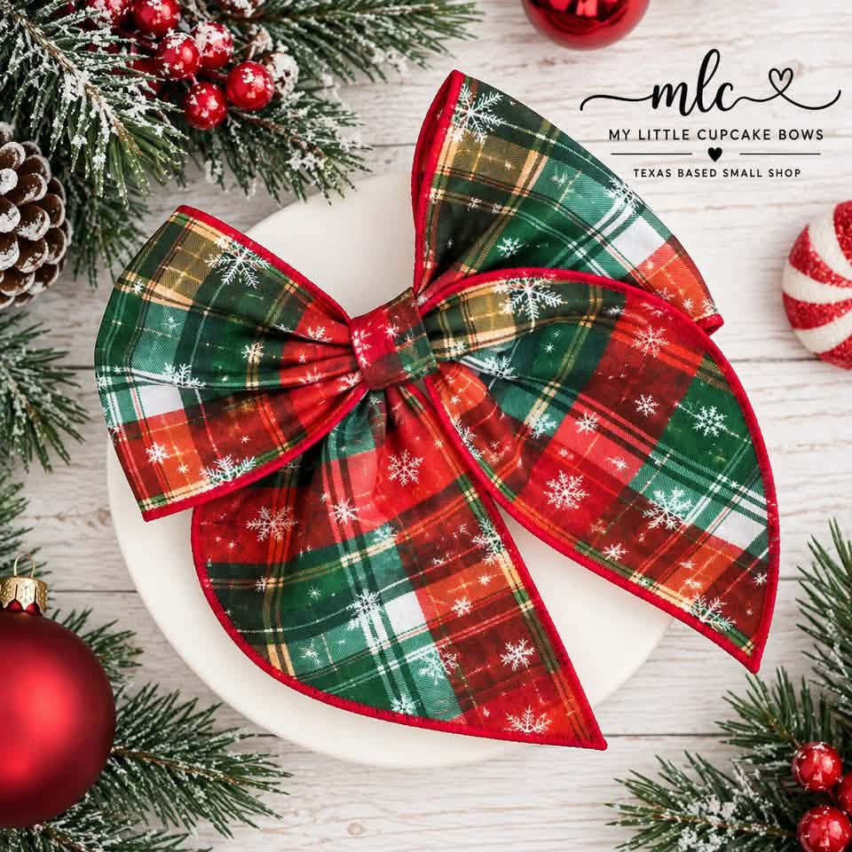 Snowflake Plaid Serged Bow