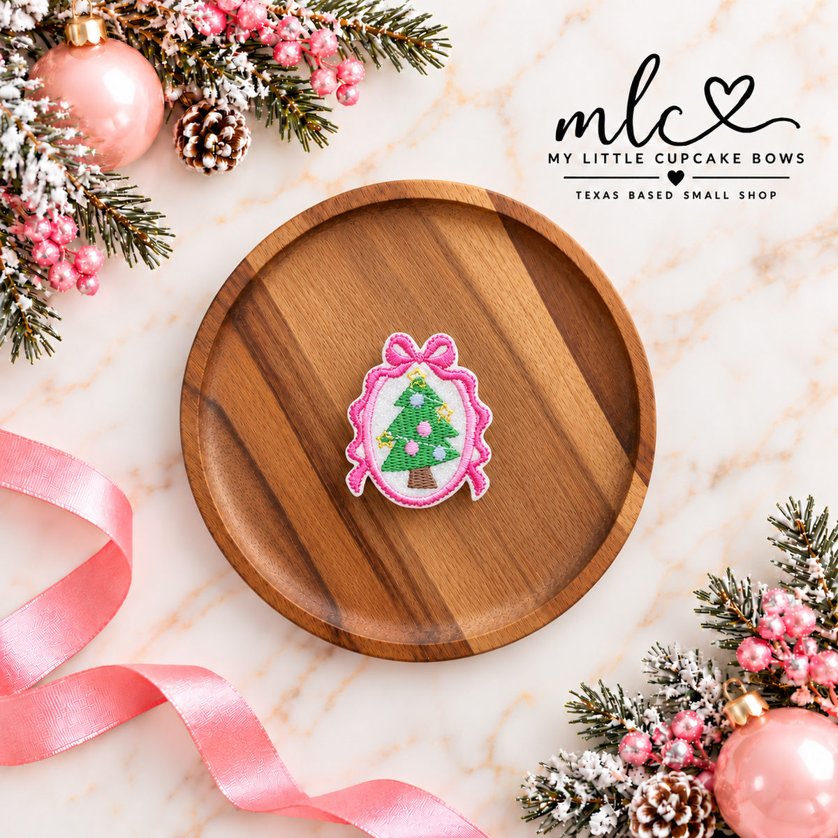 Tree Pink Bow Frame Feltie Clip